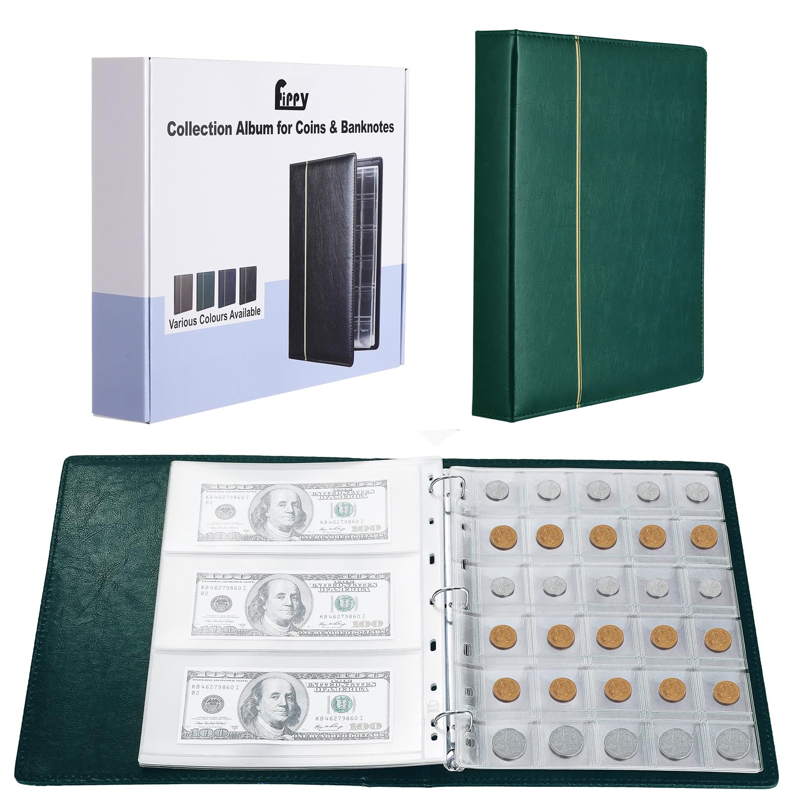 Album per collezione di banconote e monete in pelle, contiene 150 tasche per monete e 24 tasche per banconote, album per collezionare grandi monete, banconote e