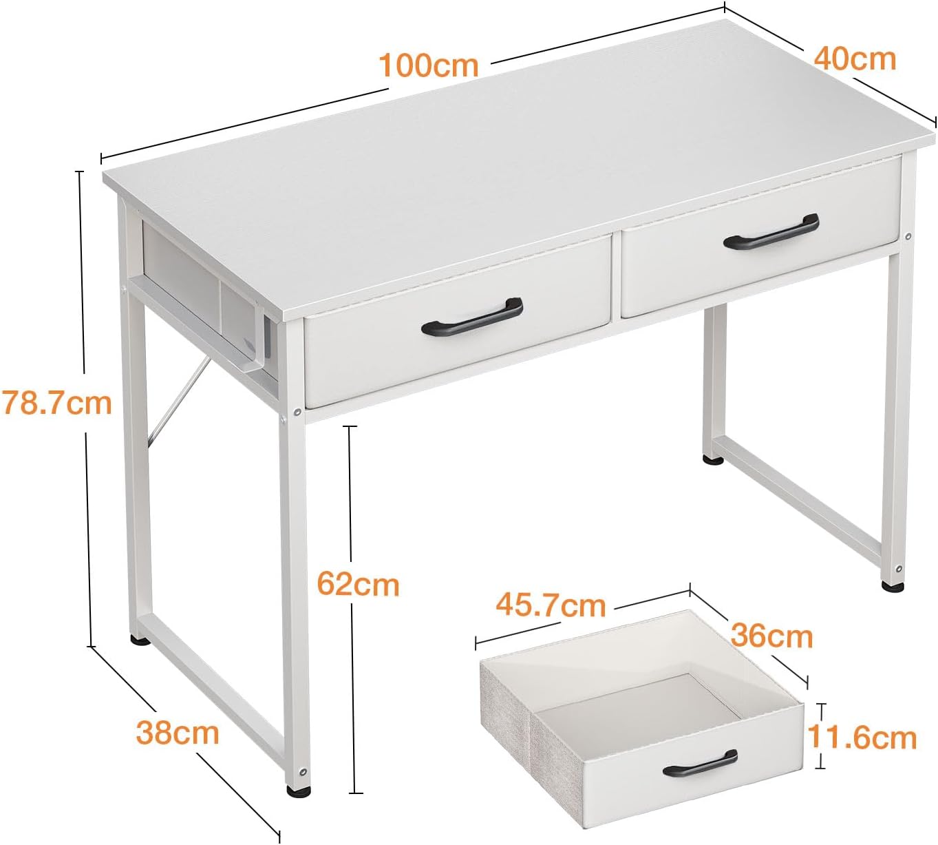 Odk Scrivania con 2 Cassetti e Portacuffie, Bianco - immagine 3