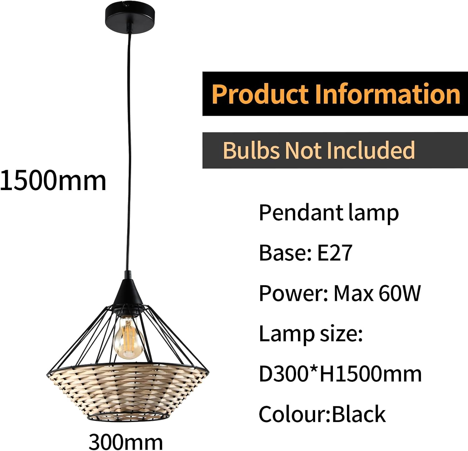 Lqwell® E27 Lampada a Sospensione Nera Retrò - immagine 2