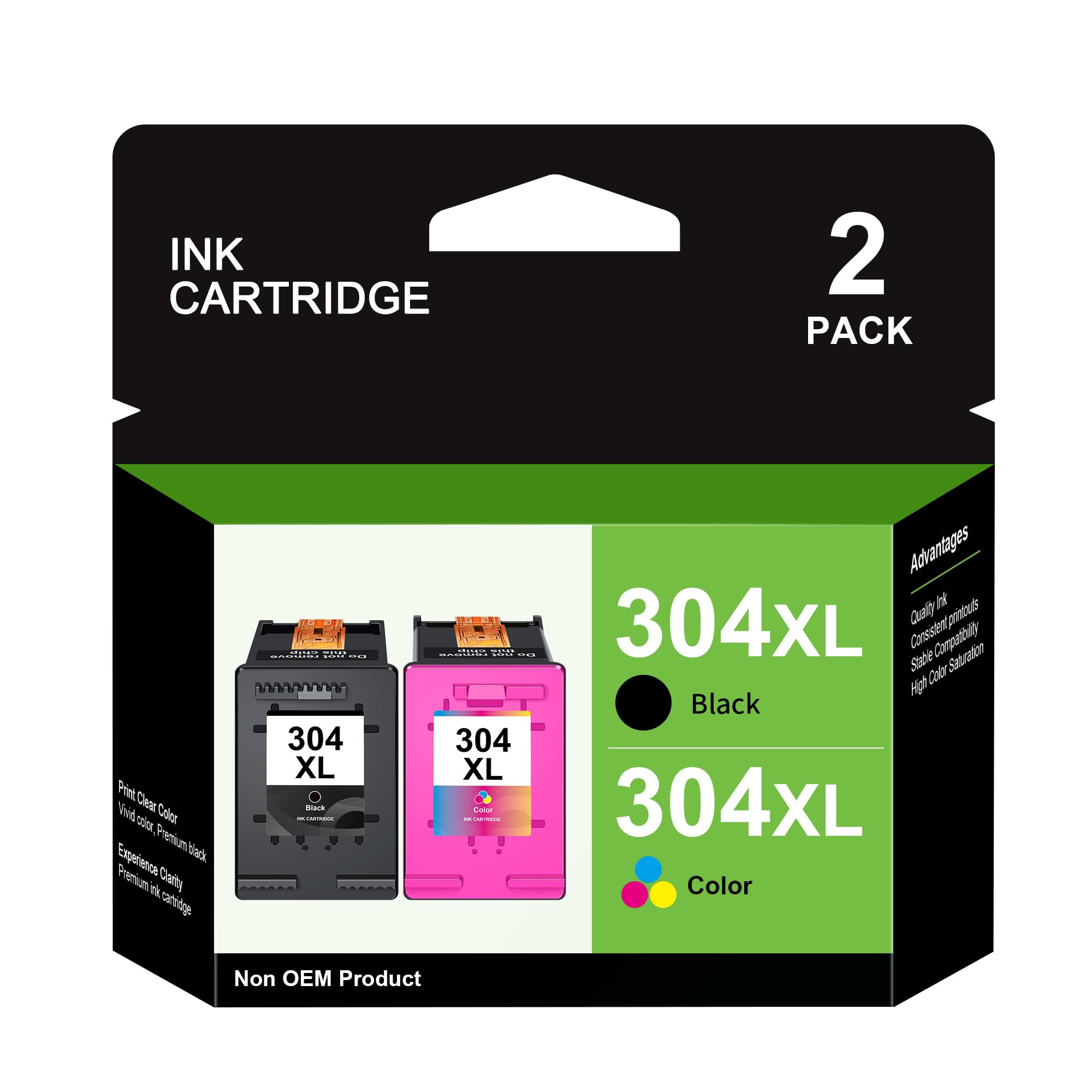 304XL Cartucce di ricambio per HP 304 XL cartucce 304 nero e colore per HP Envy 5000 5030 5010 5020 5032 Deskjet 3750 3760 2620 2622 2630 3720 3730 3760 3760 2 3733 5 (confezione da 2)