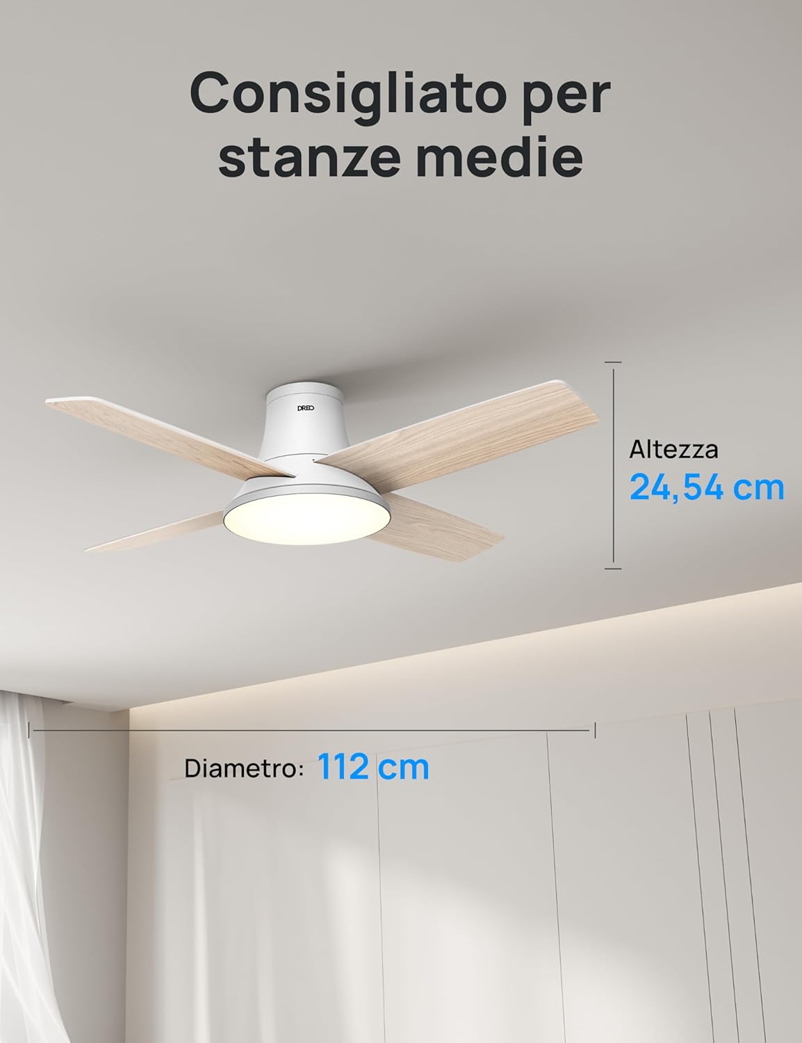 Dreo Ventilatore a Soffitto Silenzioso con Luce LED 112cm - immagine 3