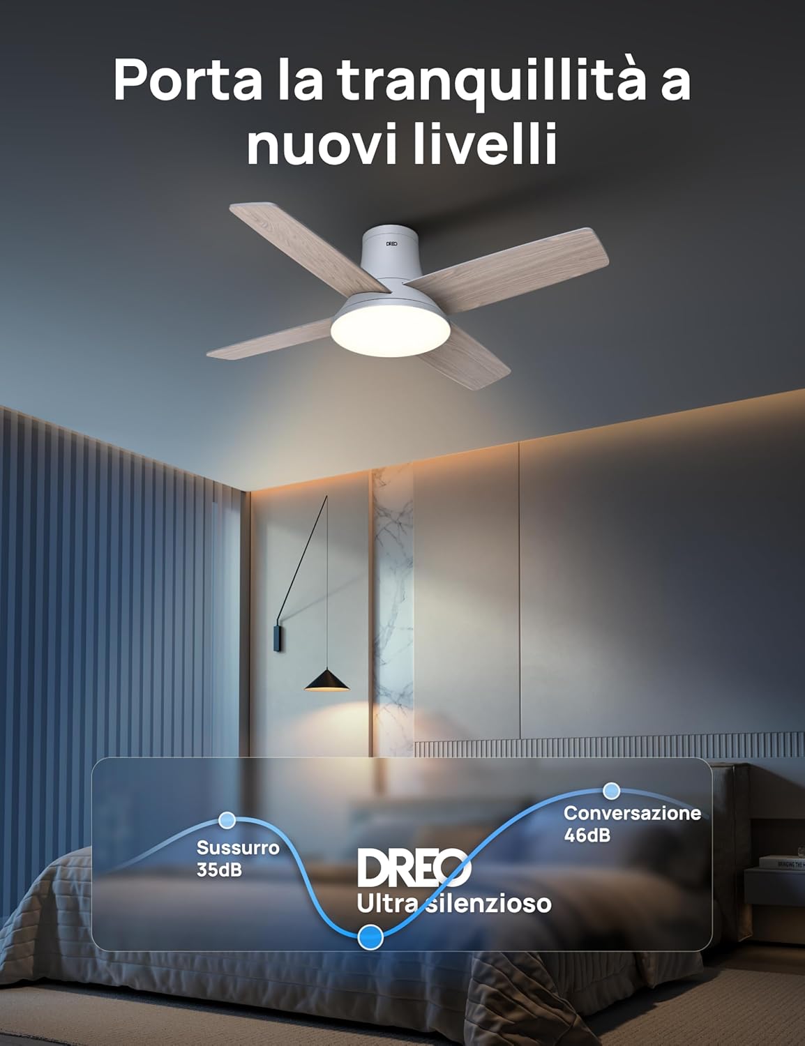 Dreo Ventilatore a Soffitto Silenzioso con Luce LED 112cm - immagine 4