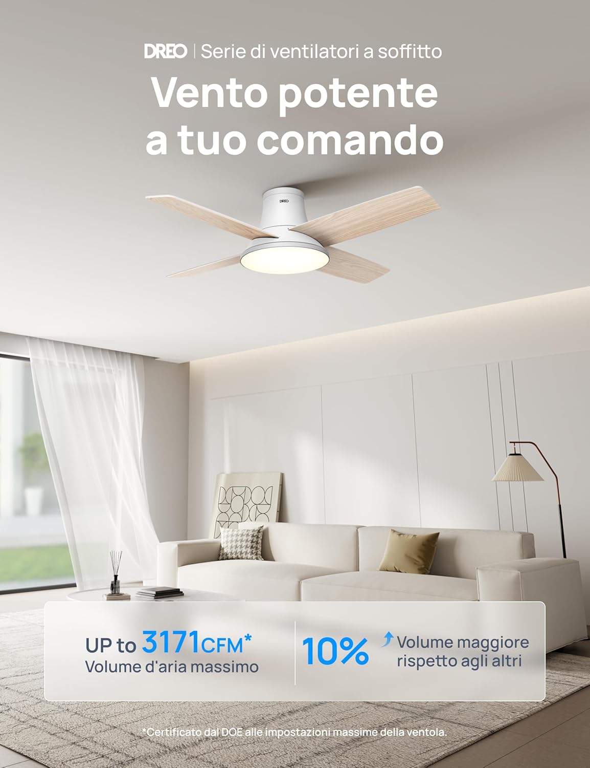 Dreo Ventilatore a Soffitto Silenzioso con Luce LED 112cm - immagine 5