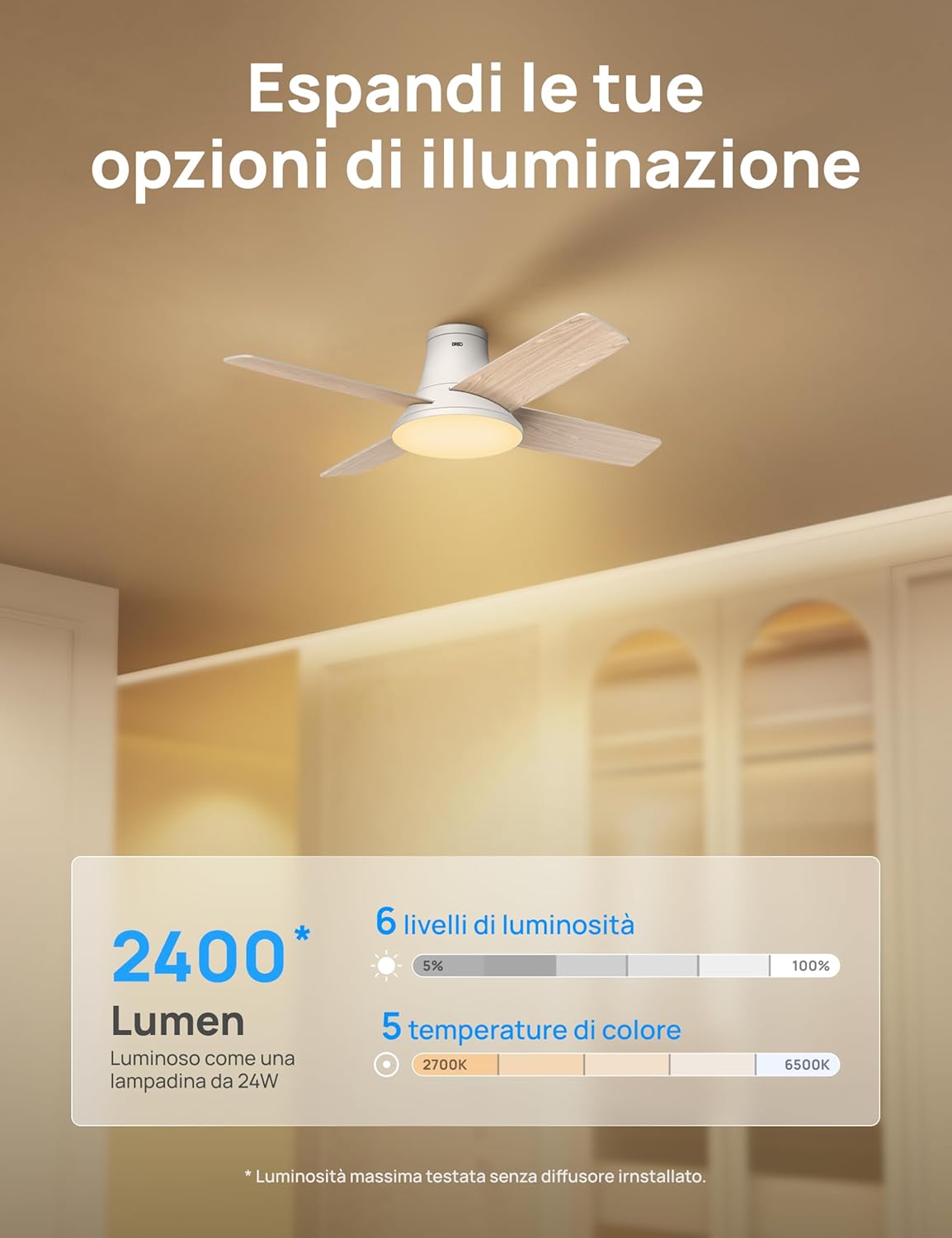 Dreo Ventilatore a Soffitto Silenzioso con Luce LED 112cm - immagine 7