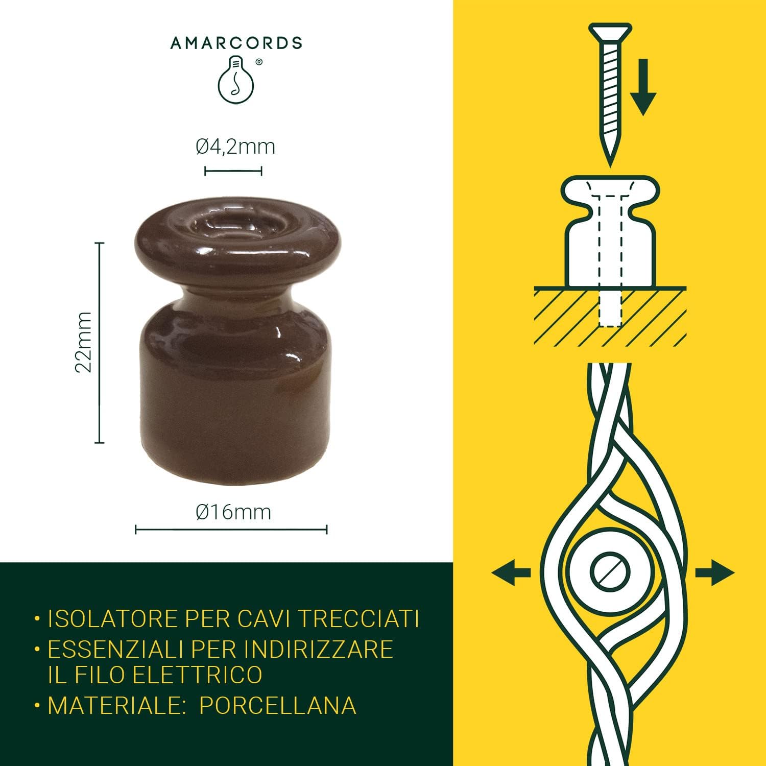 Amarcords - Fermacavo Vintage in Porcellana, Marrone - immagine 2