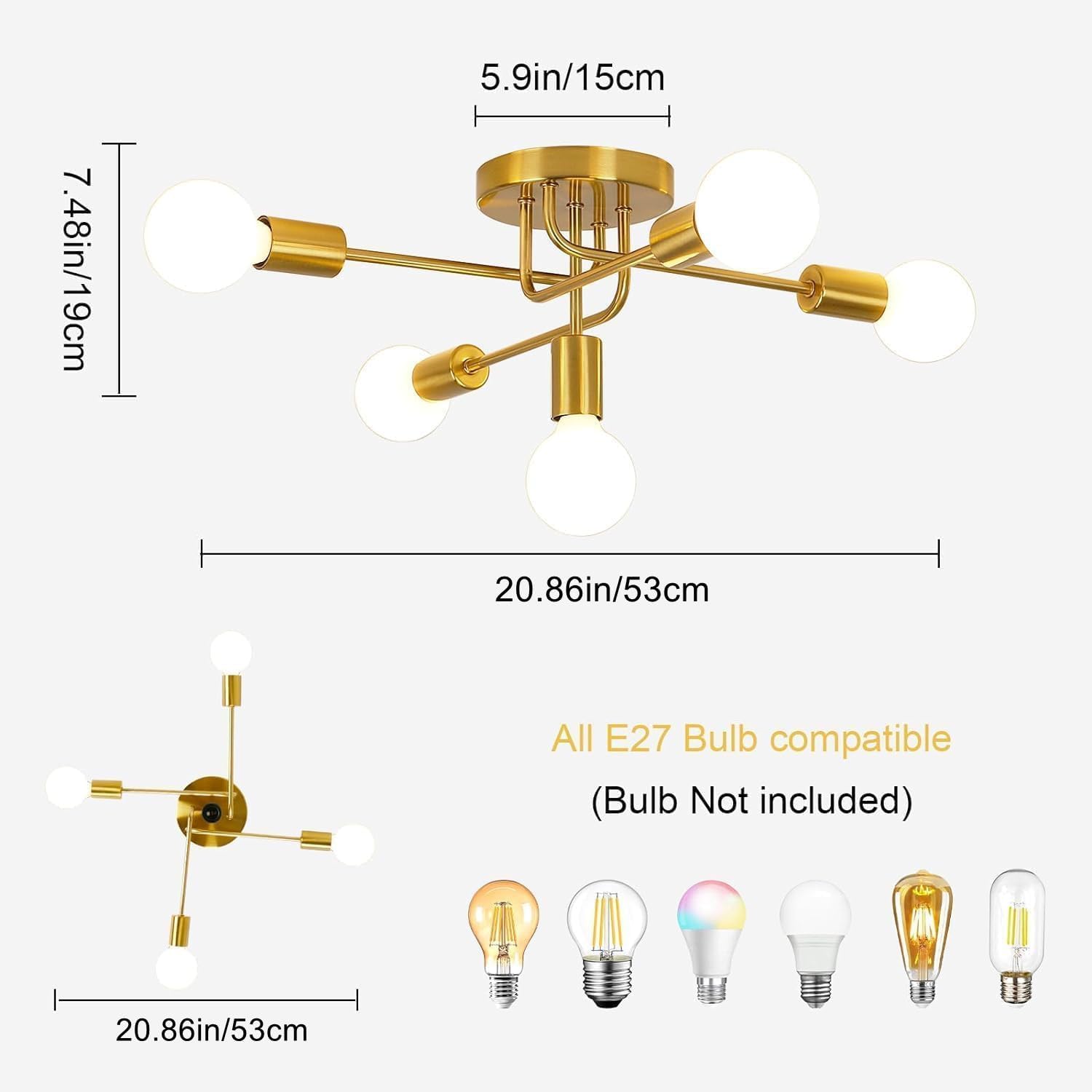 Delipop Plafoniera Vintage 5 Luci E27 Sputnik Oro - immagine 2