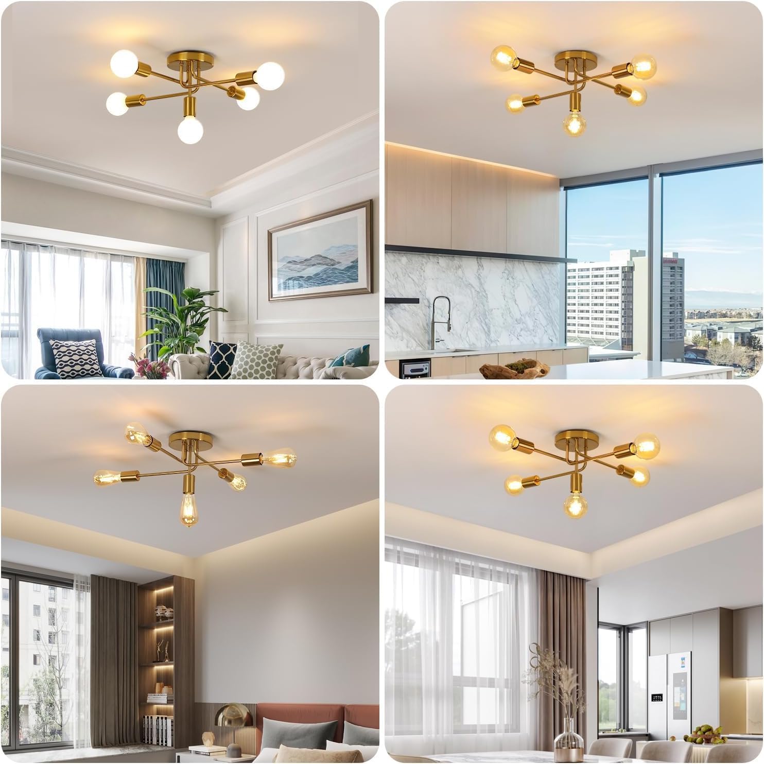 Delipop Plafoniera Vintage 5 Luci E27 Sputnik Oro - immagine 7