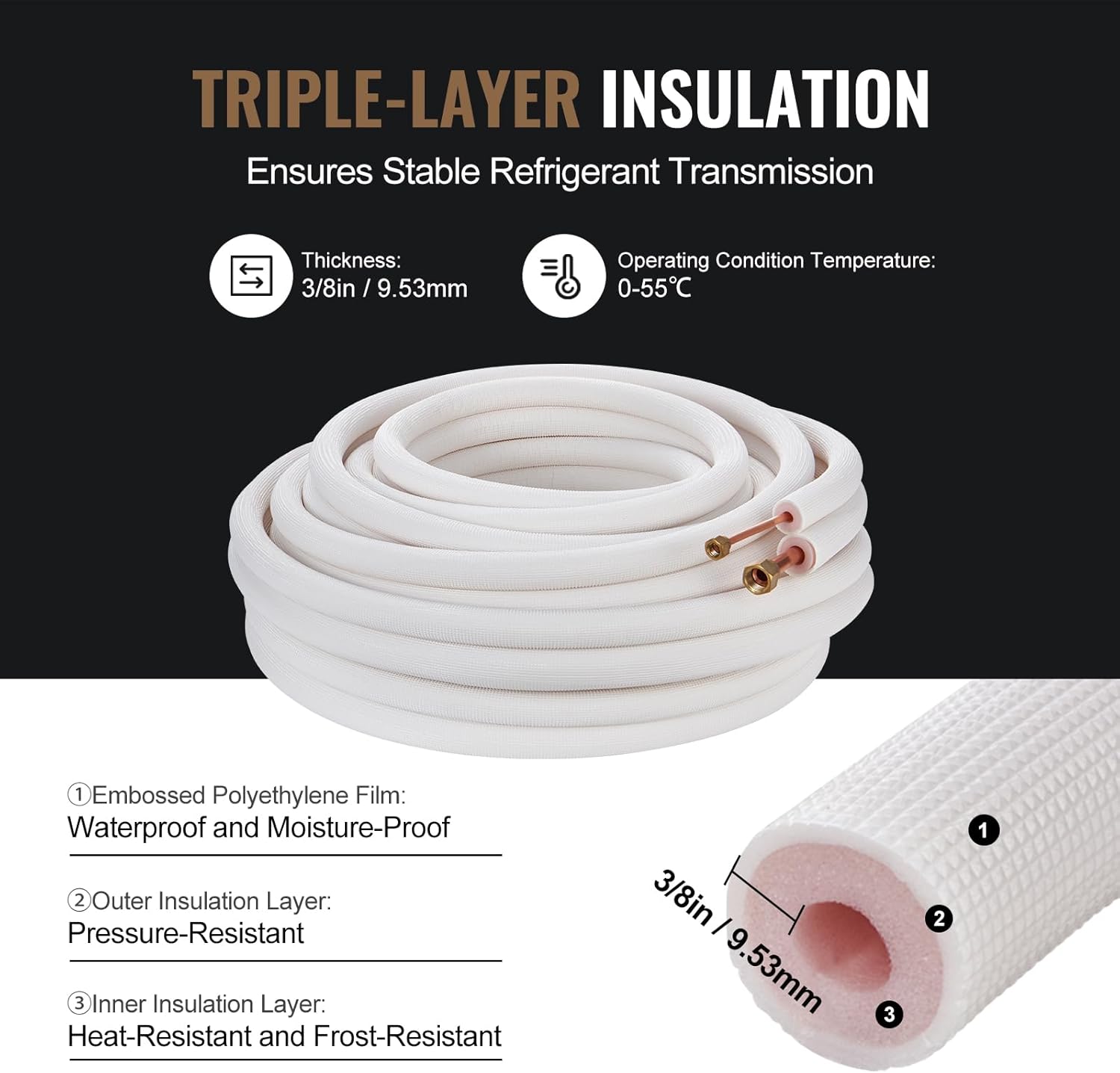 Vevor 50FT Mini Split Line Set - Tubi Rame 1/4" e 1/2" - immagine 5