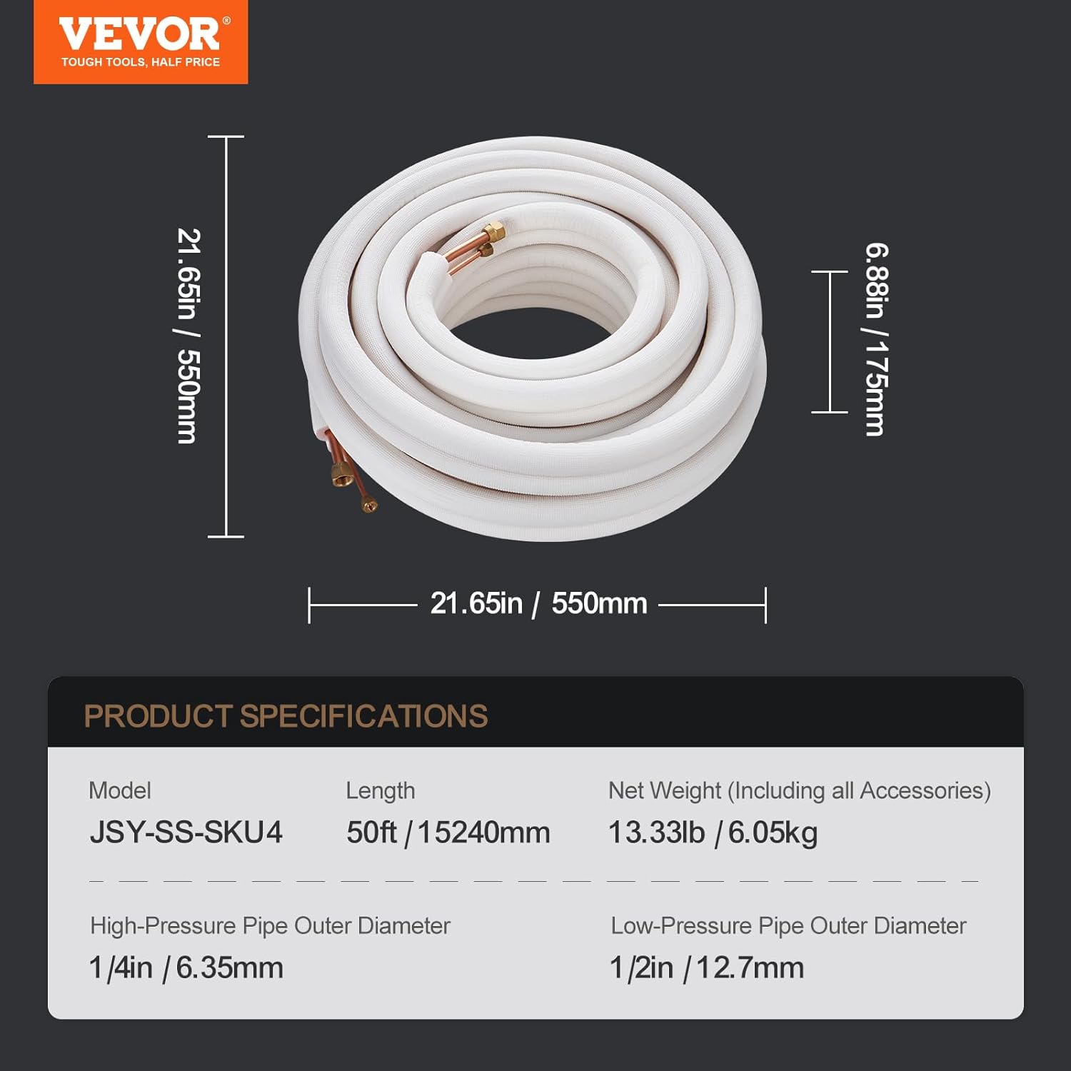 Vevor 50FT Mini Split Line Set - Tubi Rame 1/4" e 1/2" - immagine 7