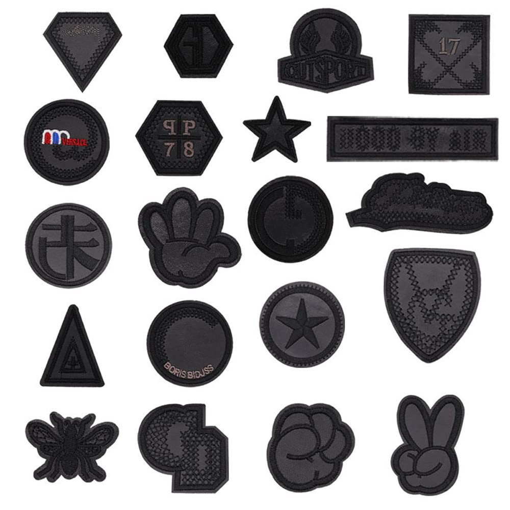 20 Toppe Termoadesive Ricamate Nere in Tessuto