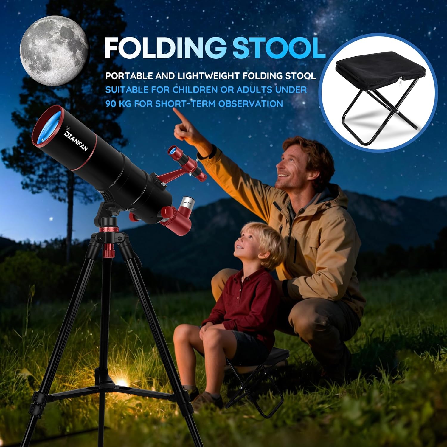 Dianfan Telescopio Astronomico 90/550 con Treppiede - immagine 2