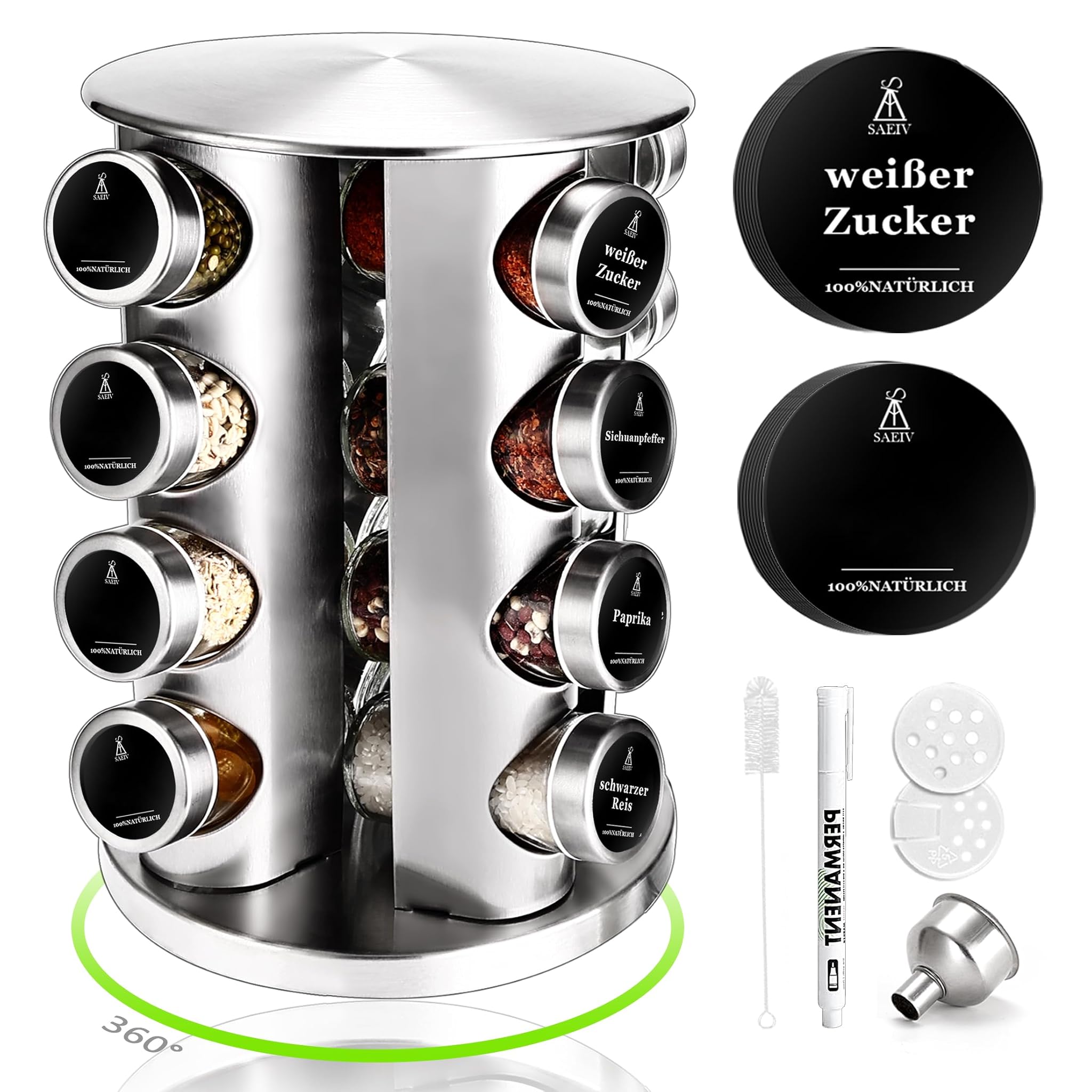 Portaspezie Girevole 360° con 16 Barattoli 100ml