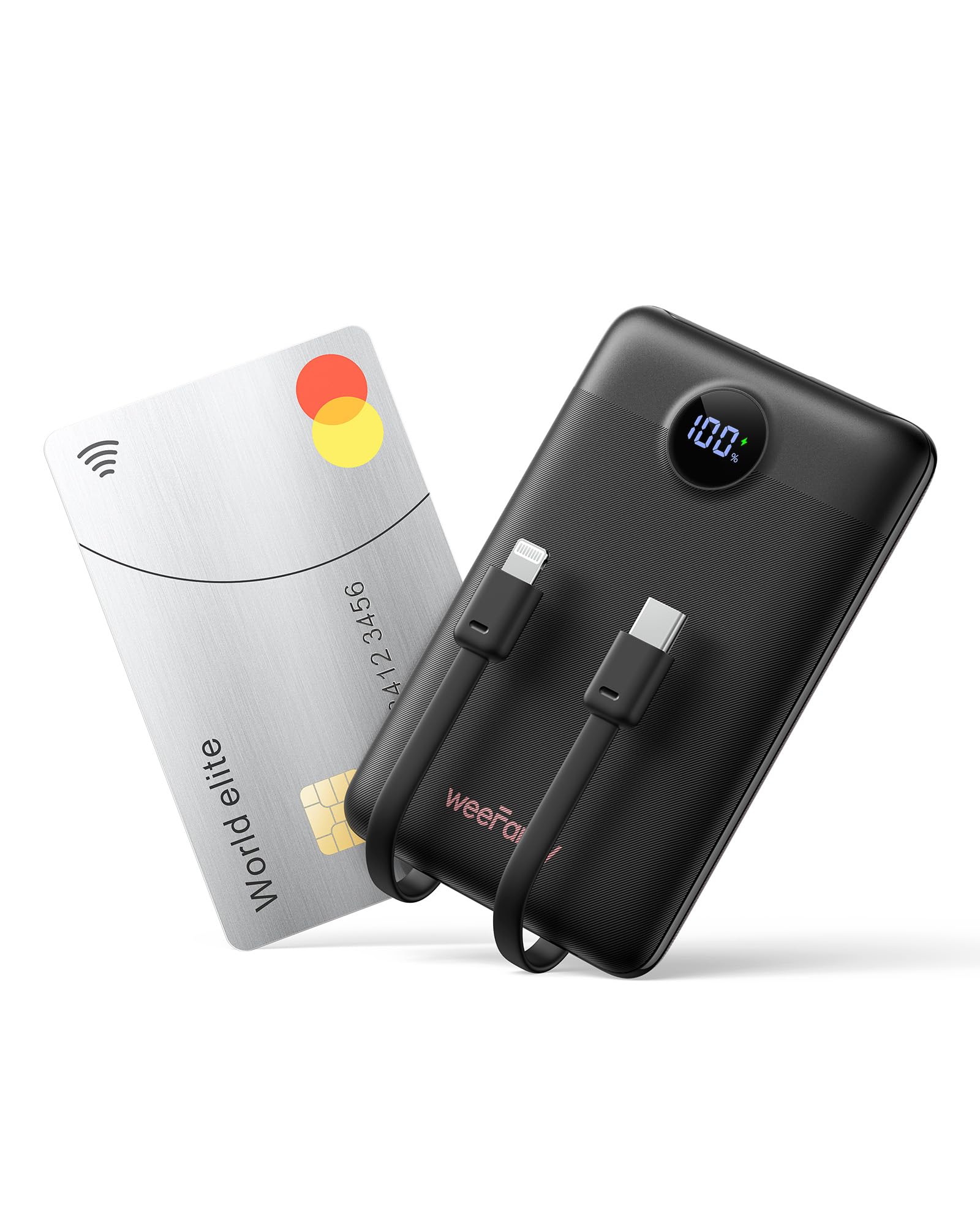 Weefancy Power Bank 10000mAh 22,5W con Cavi Integrati, Nero