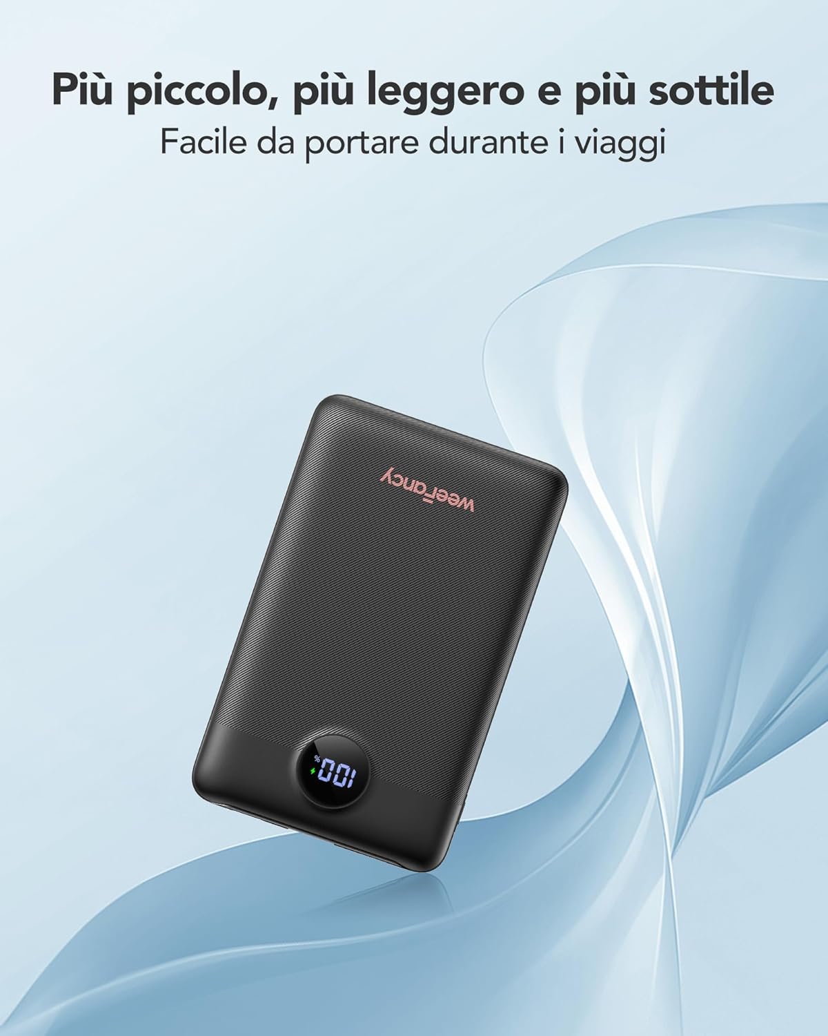 Weefancy Power Bank 10000mAh 22,5W con Cavi Integrati, Nero - immagine 4