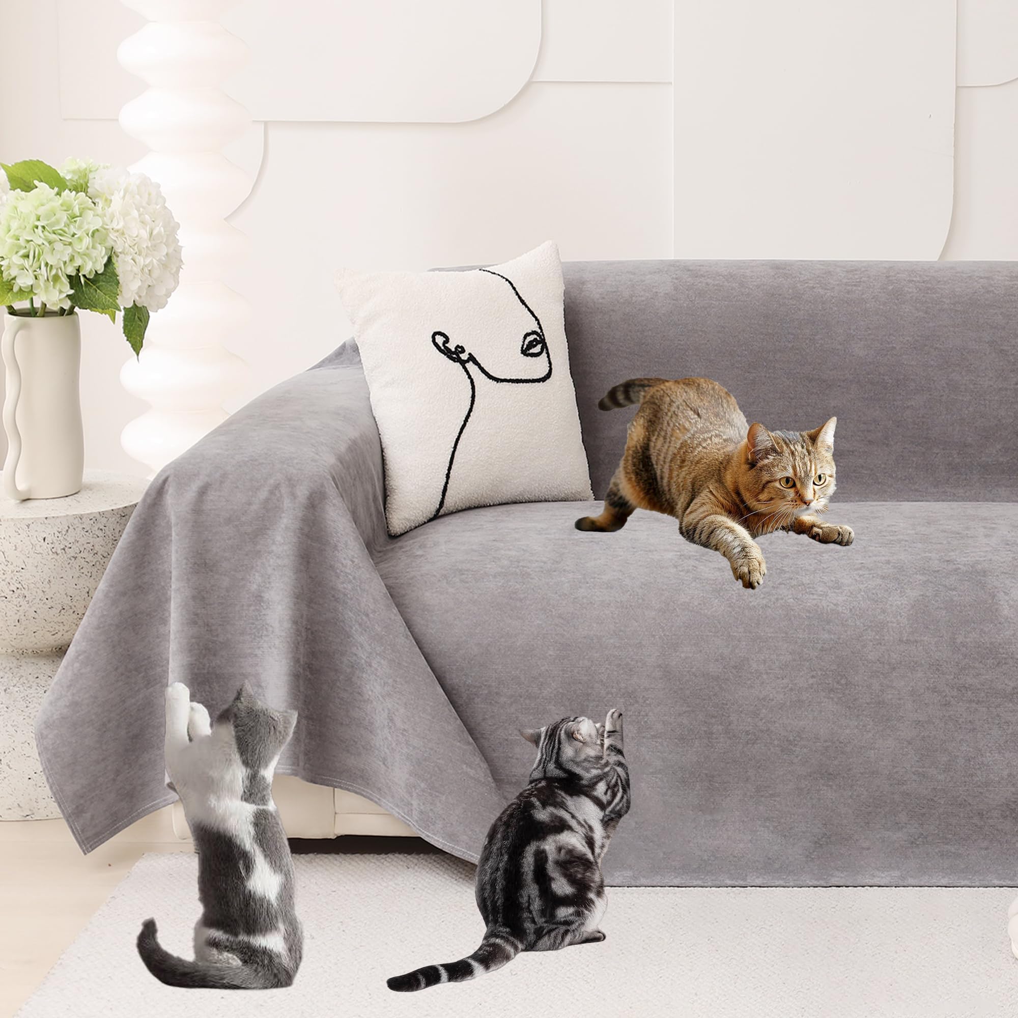 Loiion Protezione Divano Graffi Gatto 340x180cm, Grigio