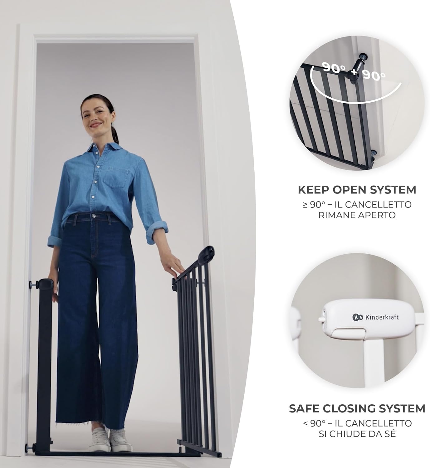 Kinderkraft LOCK&GO - Cancelletto di Sicurezza 75-103 cm, Bianco - immagine 5