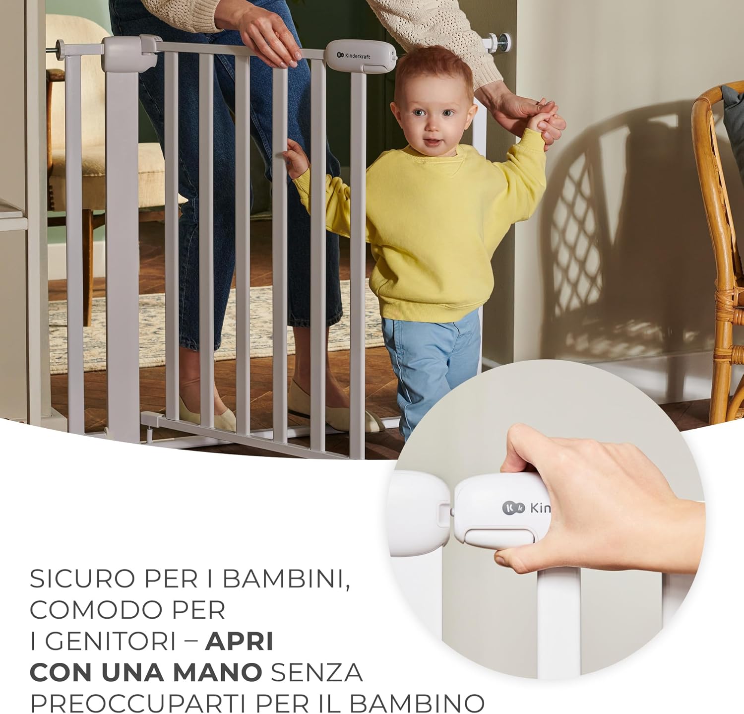 Kinderkraft LOCK&GO - Cancelletto di Sicurezza 75-103 cm, Bianco - immagine 7