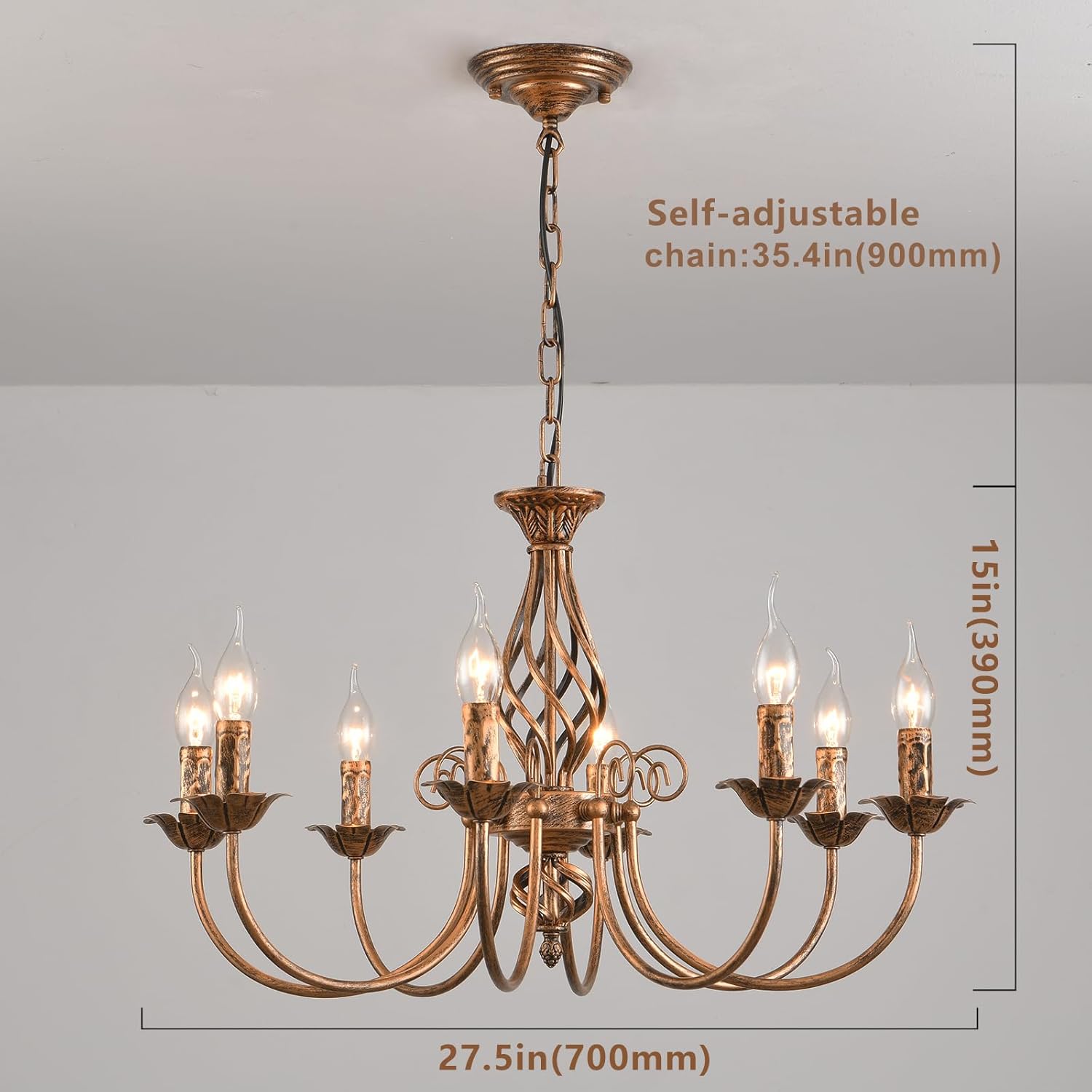 JIINOO Lampadario Paese Francese 8 Luci, Bronzo - immagine 3