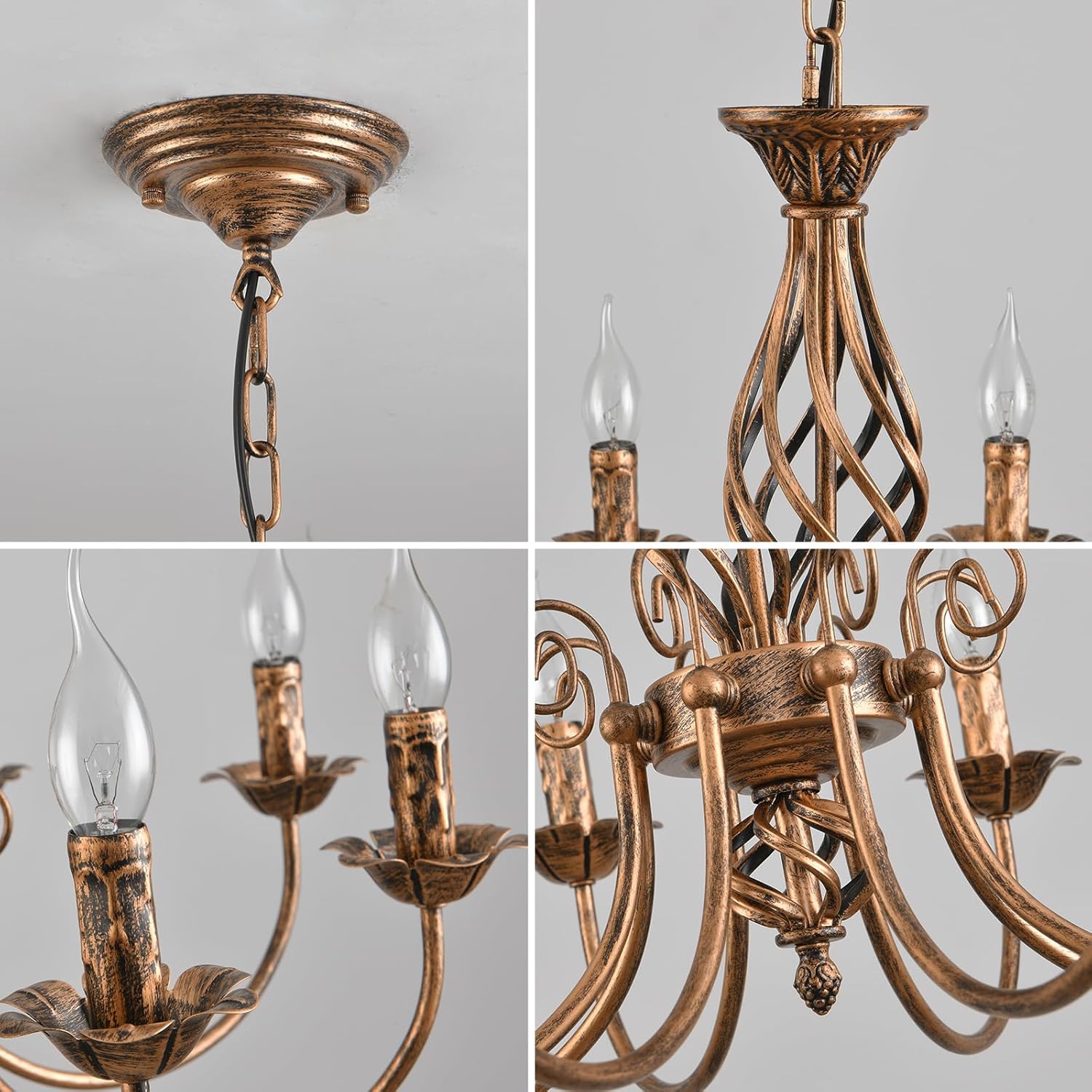 JIINOO Lampadario Paese Francese 8 Luci, Bronzo - immagine 4