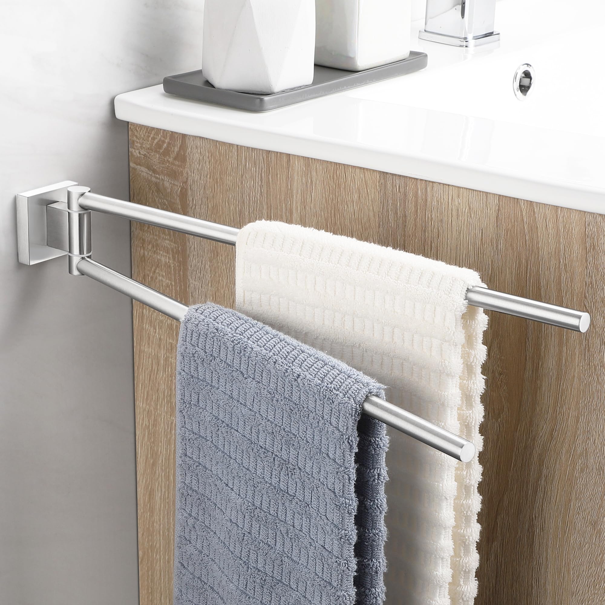 Oetams Porta Asciugamani Doppio Girevole 38 CM, Argento