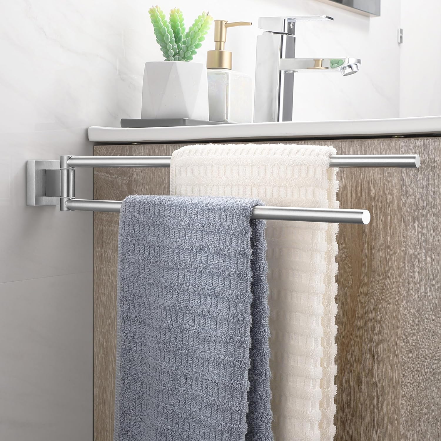 Oetams Porta Asciugamani Doppio Girevole 38 CM, Argento - immagine 2