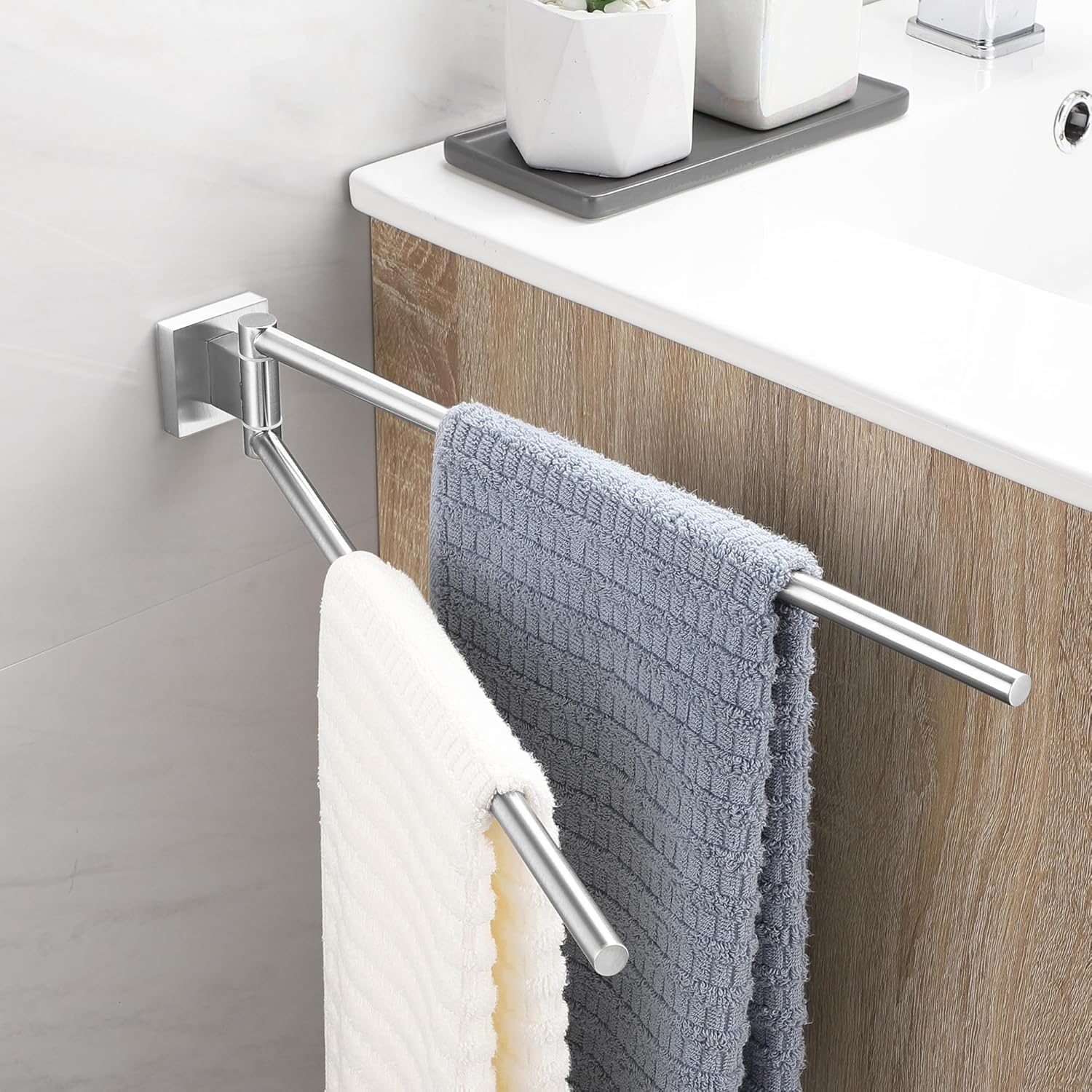 Oetams Porta Asciugamani Doppio Girevole 38 CM, Argento - immagine 3