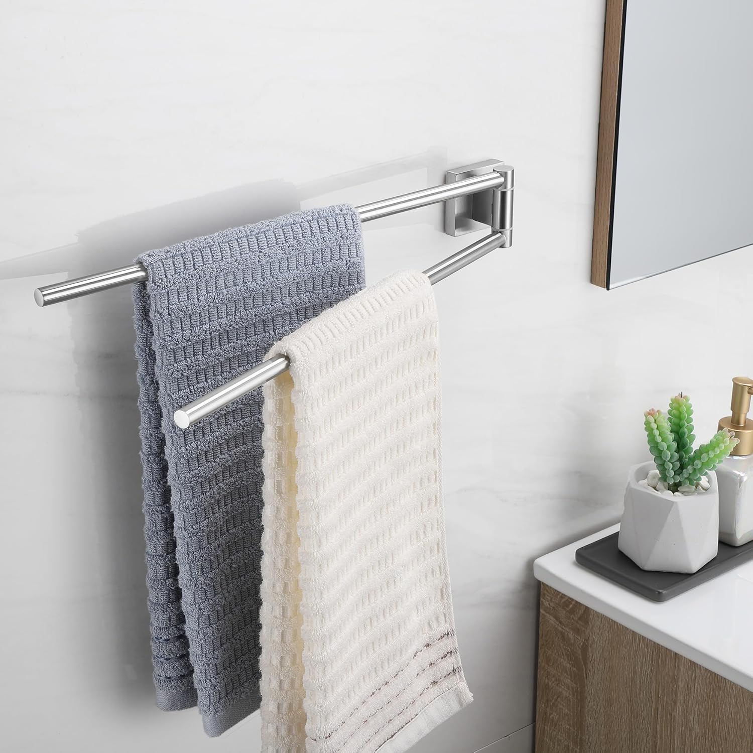 Oetams Porta Asciugamani Doppio Girevole 38 CM, Argento - immagine 5