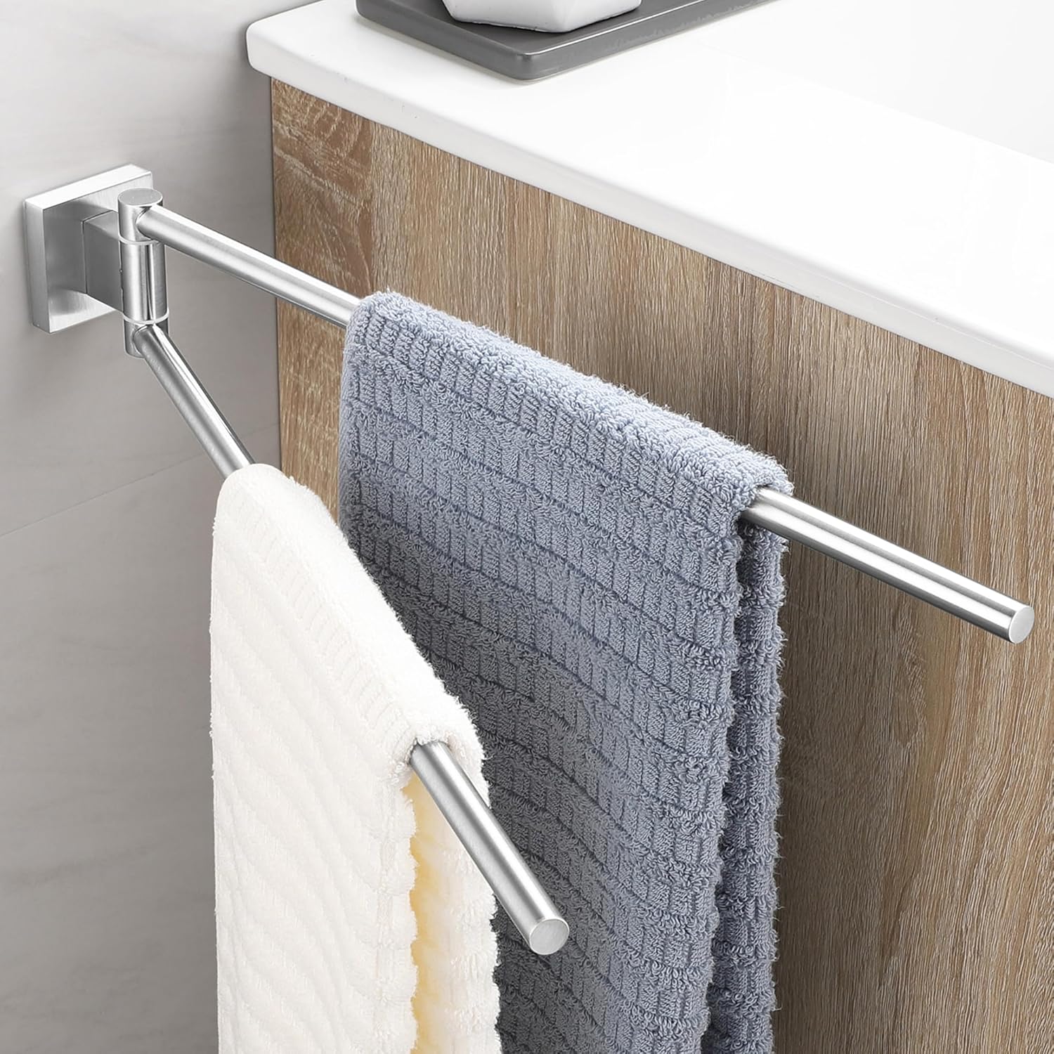 Oetams Porta Asciugamani Doppio Girevole 38 CM, Argento - immagine 8