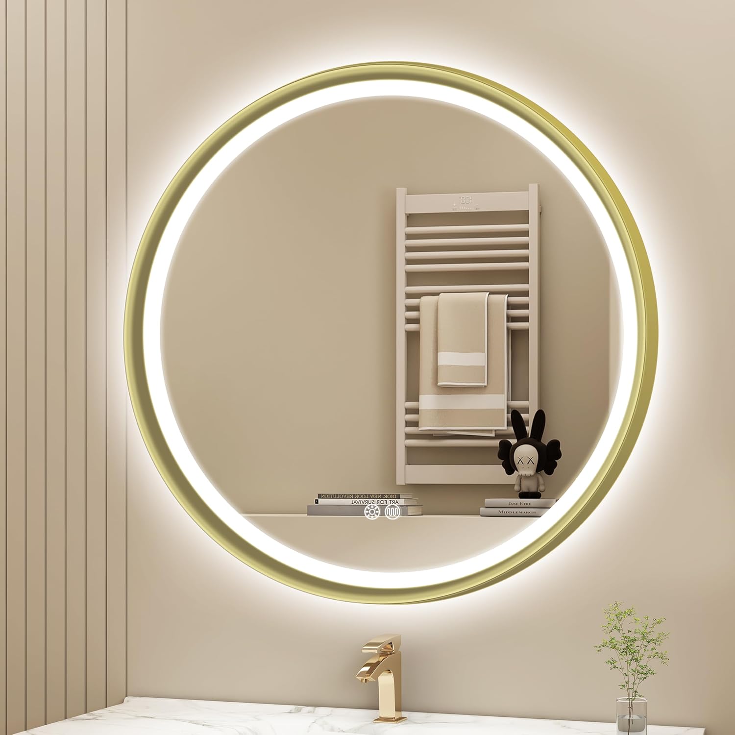 S'bagno Specchio Bagno con Luce Rotondo 60 cm, Dorato - immagine 1