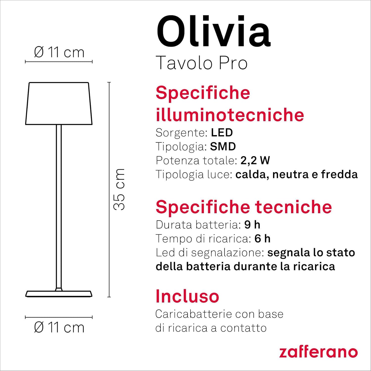 Zafferano Olivia Pro - Lampada da Tavolo Ricaricabile, Corten - immagine 4