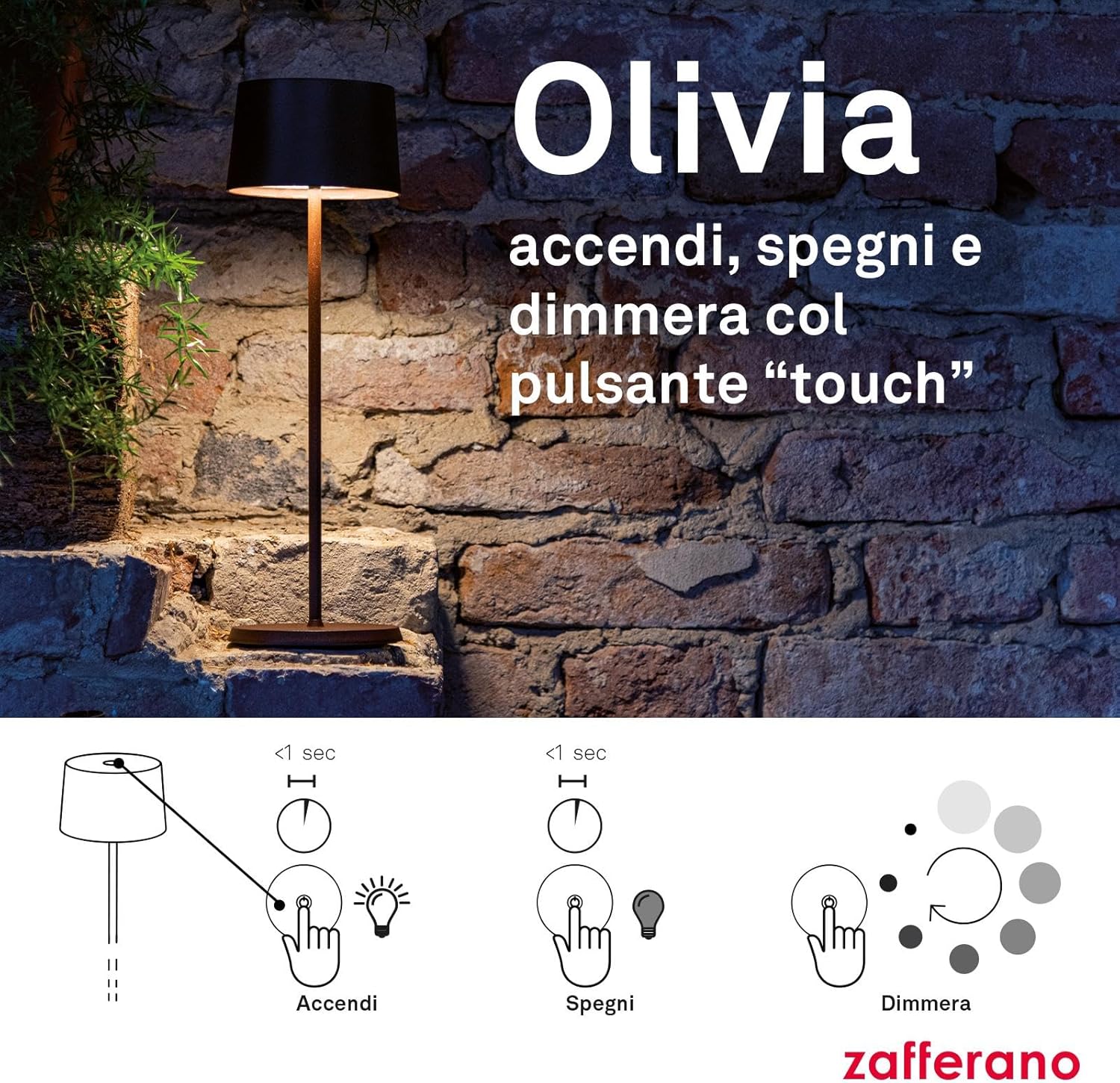 Zafferano Olivia Pro - Lampada da Tavolo Ricaricabile, Corten - immagine 5