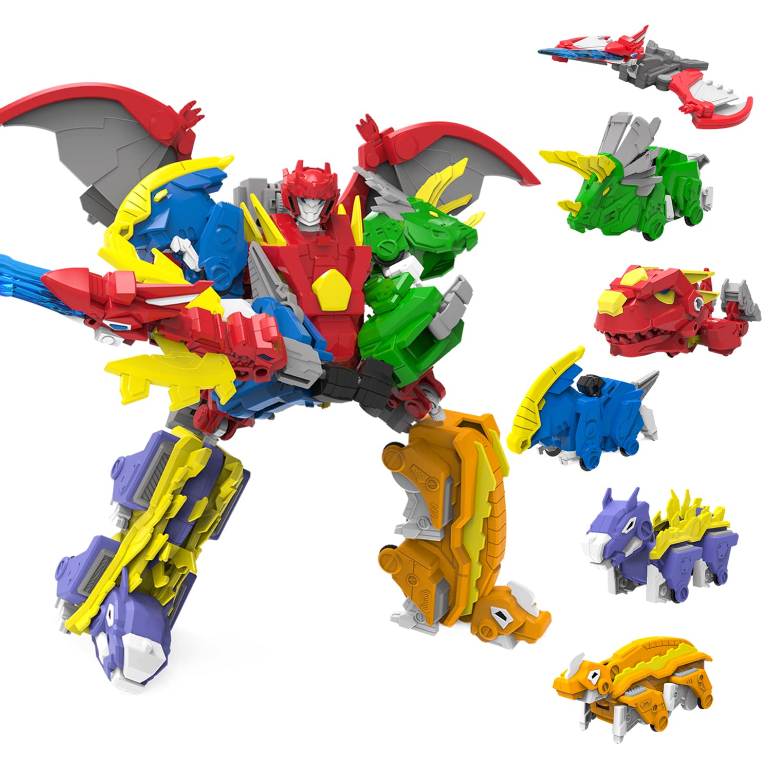 GAGINAN Dinosauro Combinato Robot Bambini Giocattolo, 26cm 6-in-1 Trasformazione Robot Figure, Smontaggio Giocattolo per Ragazzi e Ragazze età 6+ (10IN 6in1)