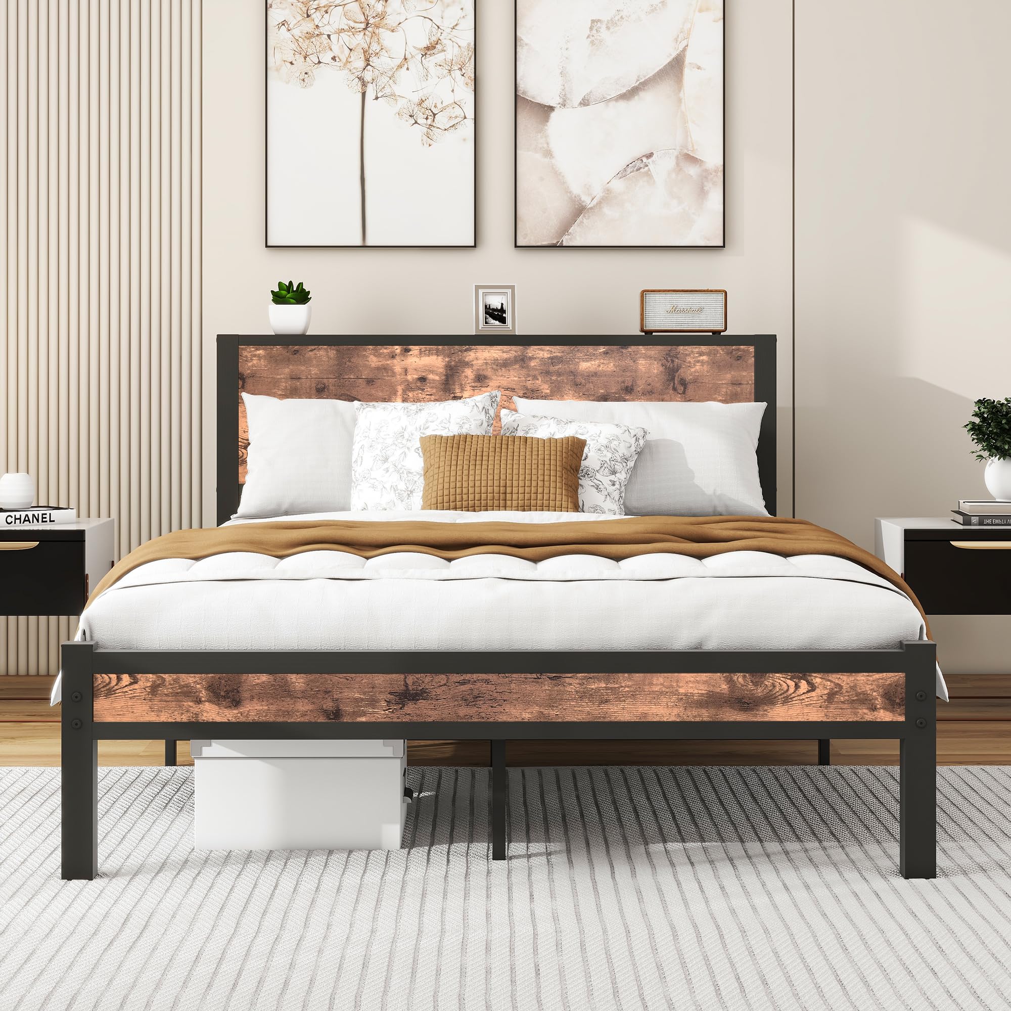 HOMERECOMMEND Telaio Letto 120x200 con Rete a Doghe, Nero