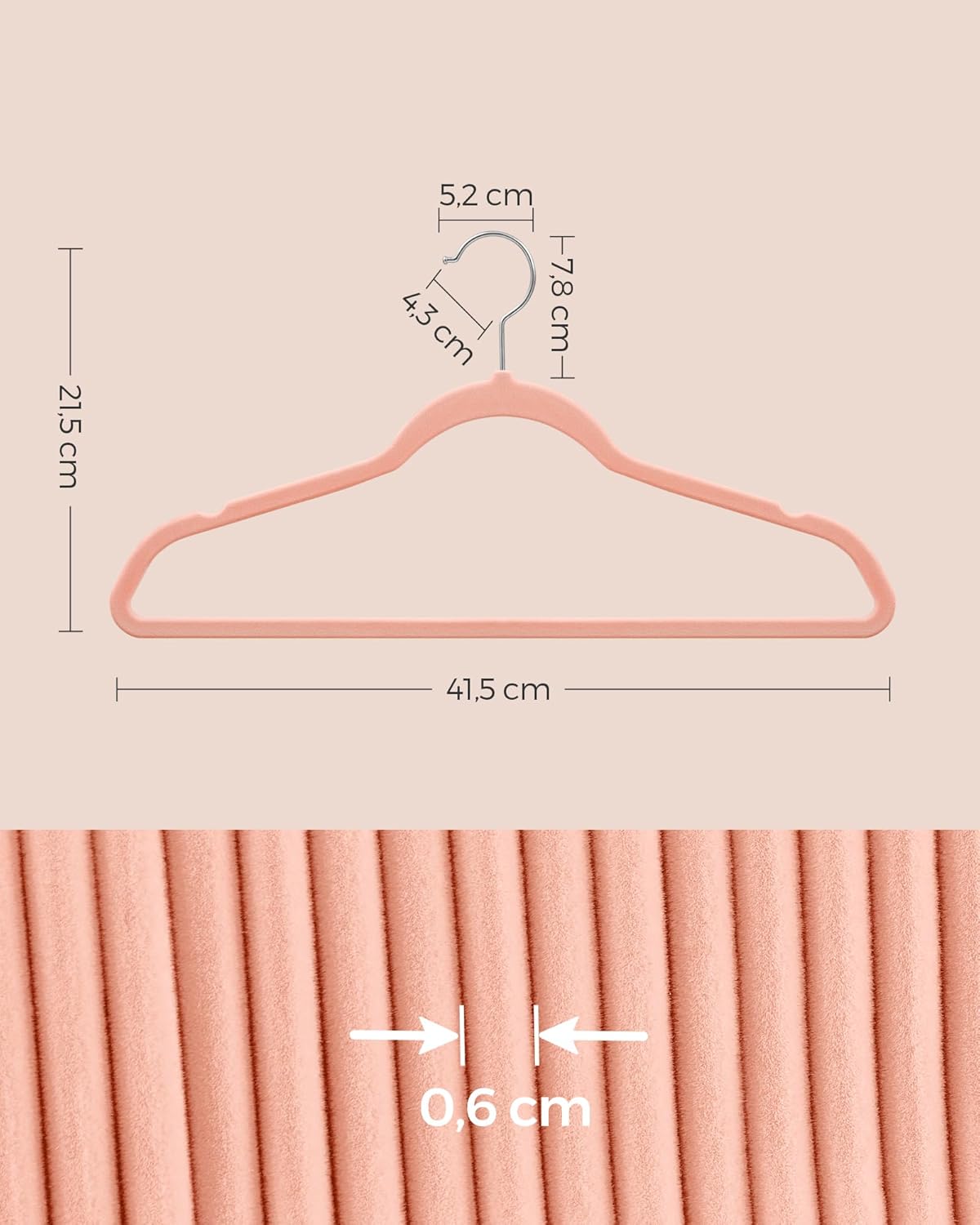 Songmics Grucce Appendiabiti Velluto 20 Pezzi, Rosa Chiaro - immagine 4