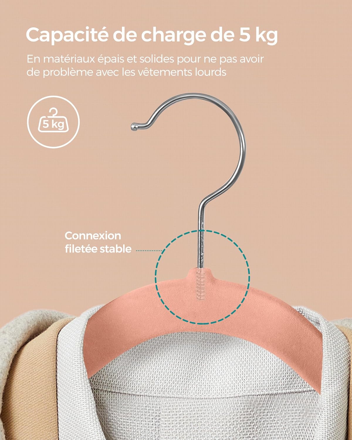 Songmics Grucce Appendiabiti Velluto 20 Pezzi, Rosa Chiaro - immagine 5