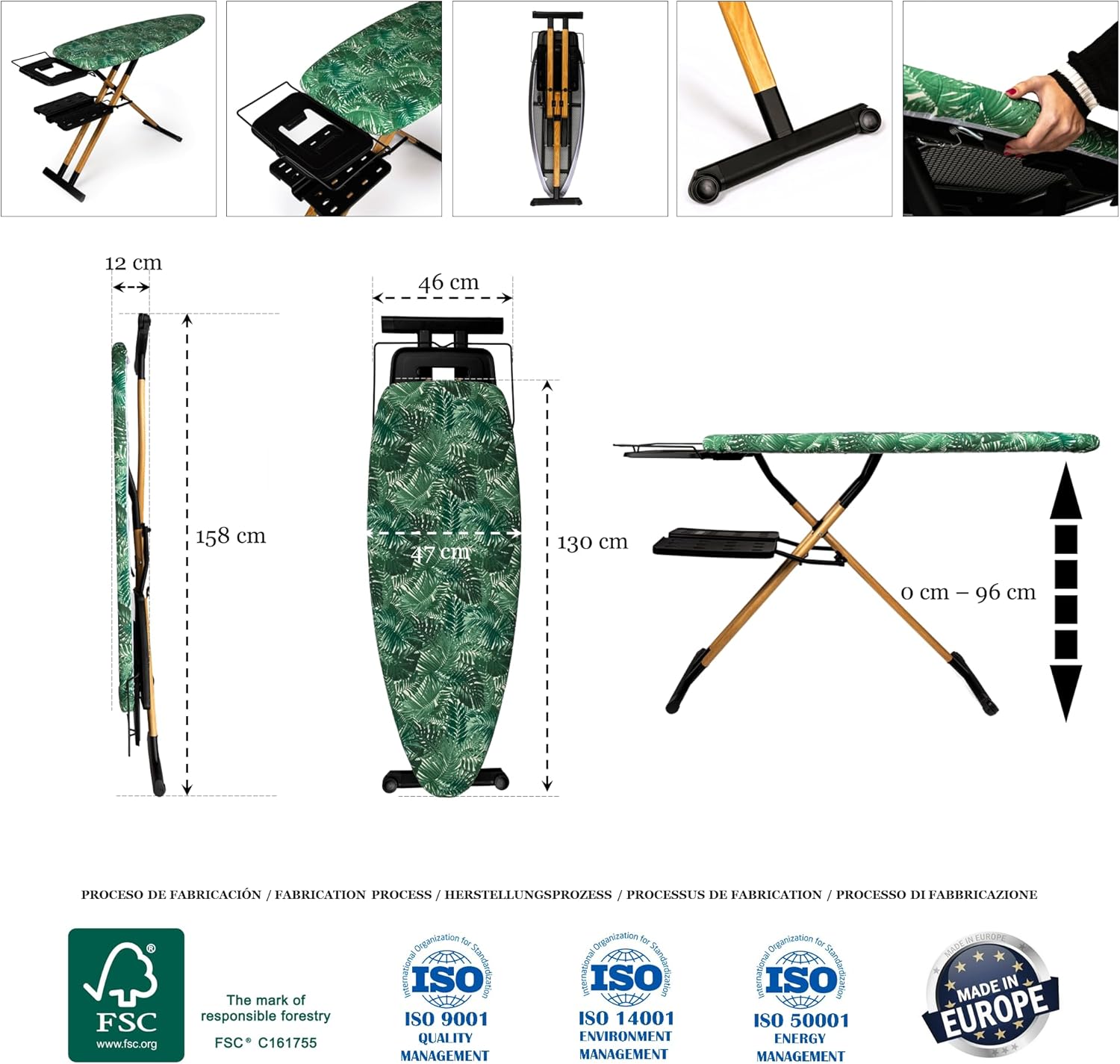 Asse da stiro GoldWoodVIP 130x47 cm, Altezza 98 cm - immagine 11