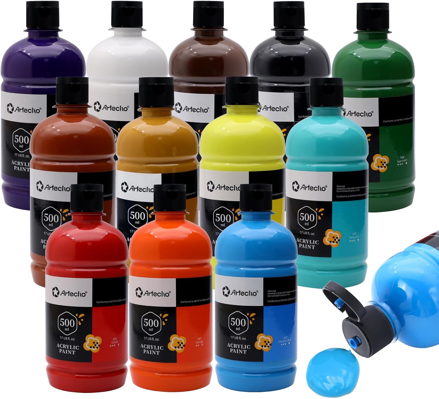 Artecho Vernice Acrilica per Arte 12 Colori 500ml