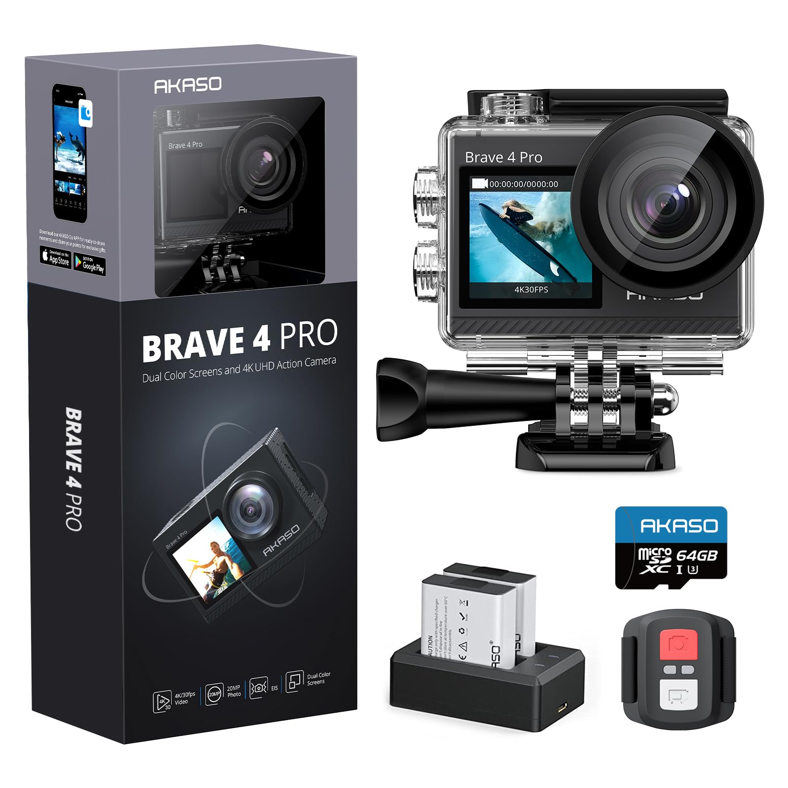 Akaso Brave 4 Pro Action Cam 4K 40M con SD 64GB