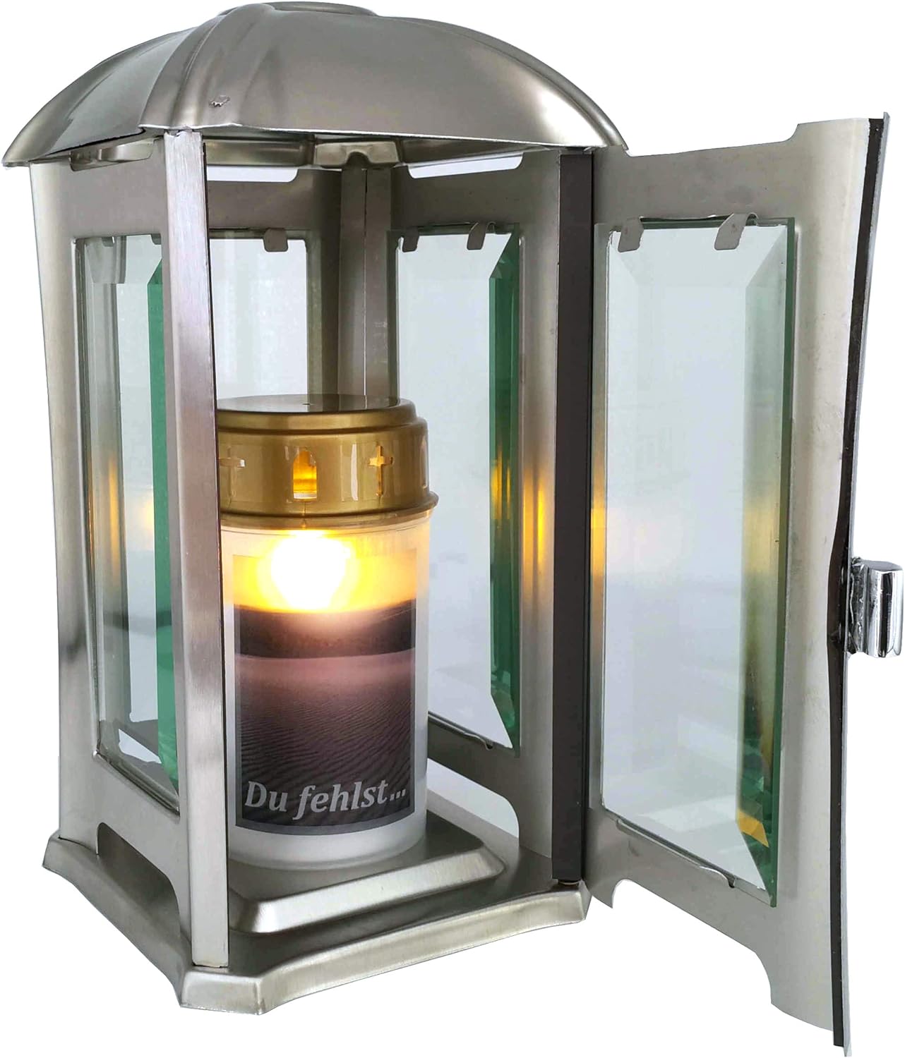 Lanterna Funeraria Inox con Luce LED 24cm - immagine 1