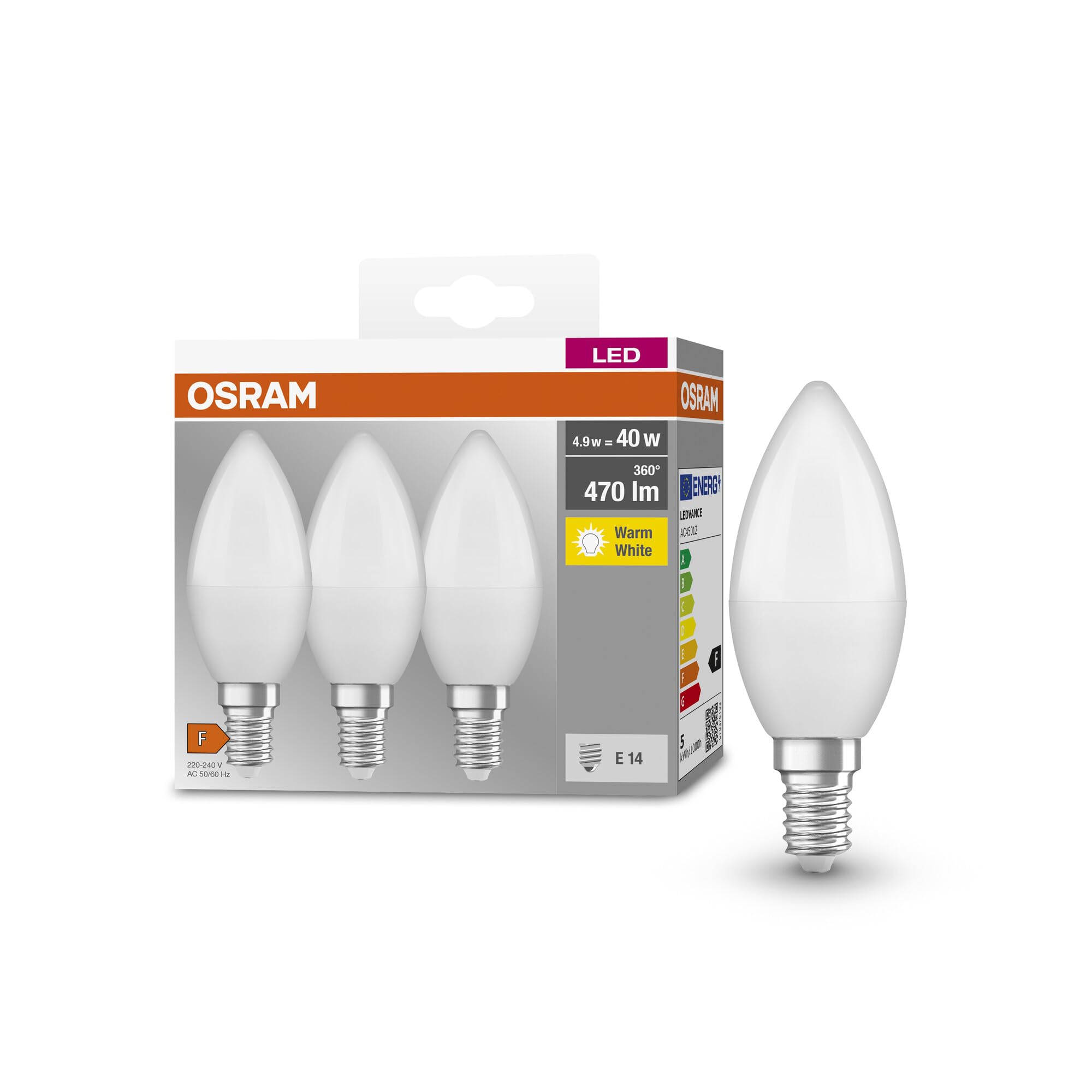 Osram Lampada LED BASE CLASSIC B 40 FR E14, 3 Pezzi