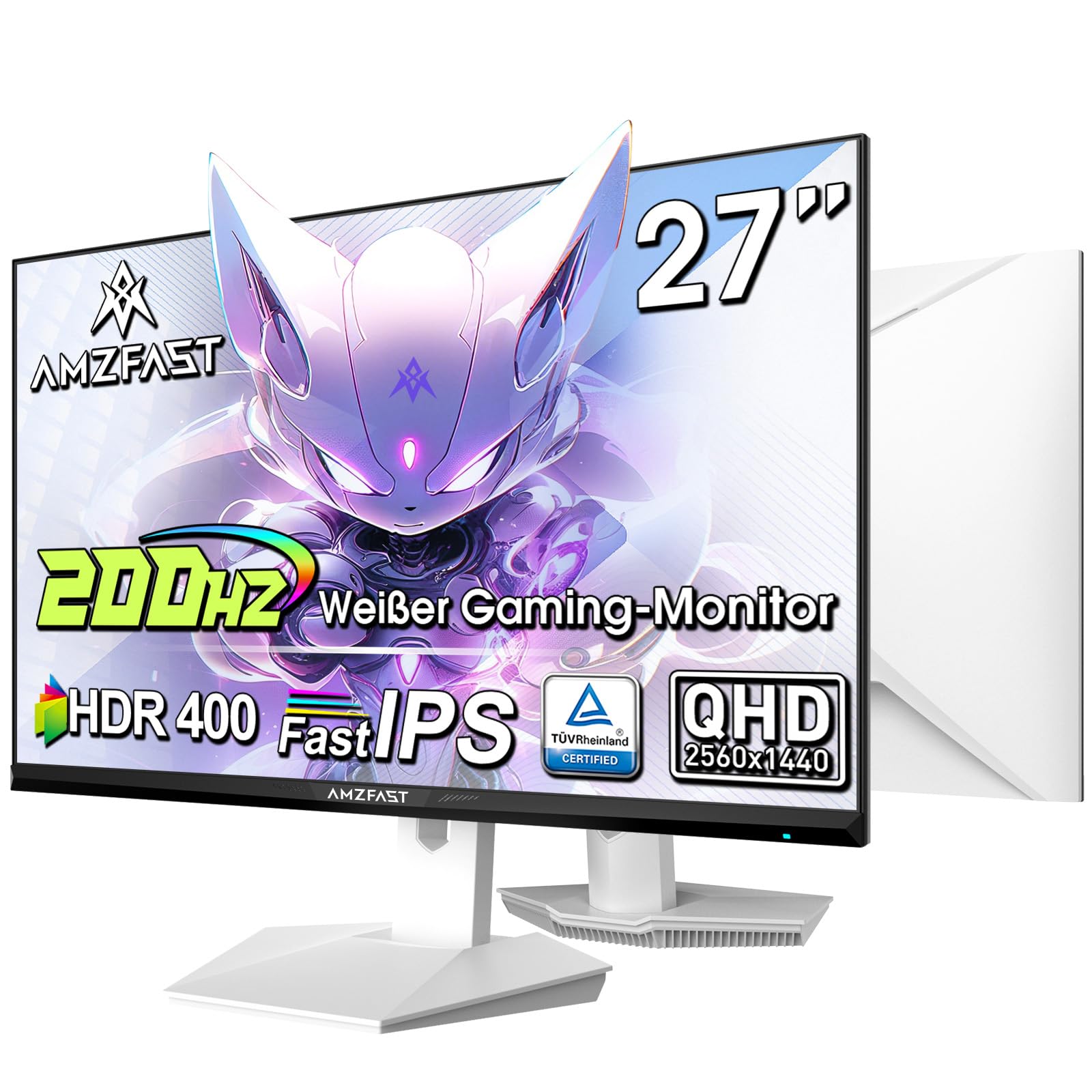 Amzfast Monitor Gaming 27" QHD IPS 200Hz, Bianco