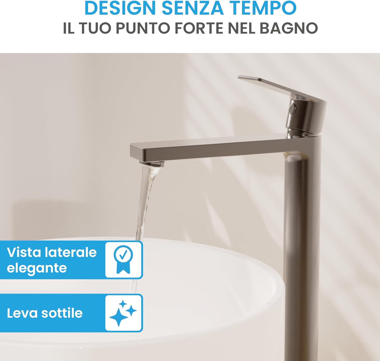 Rubinetto da bagno Edessa nero opaco alto - immagine 3