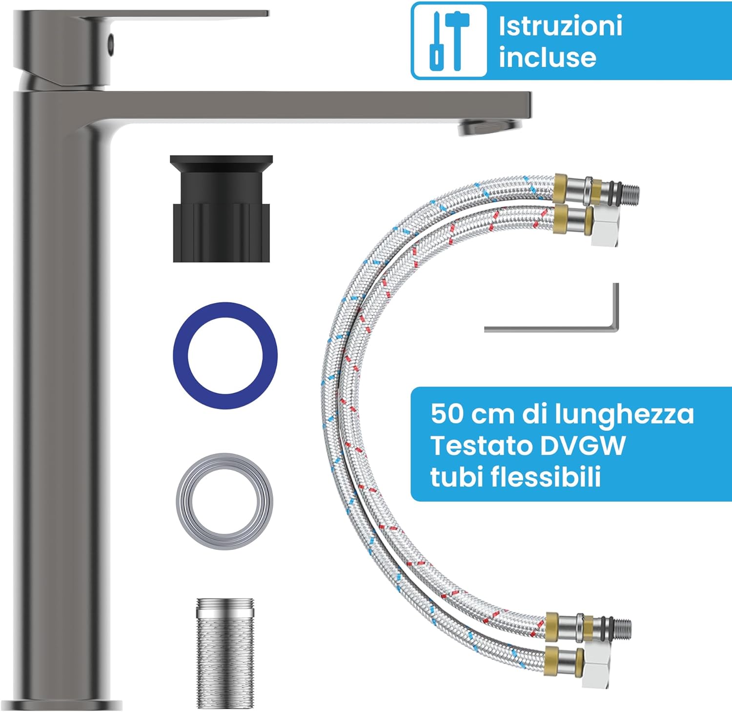 Rubinetto da bagno Edessa nero opaco alto - immagine 5