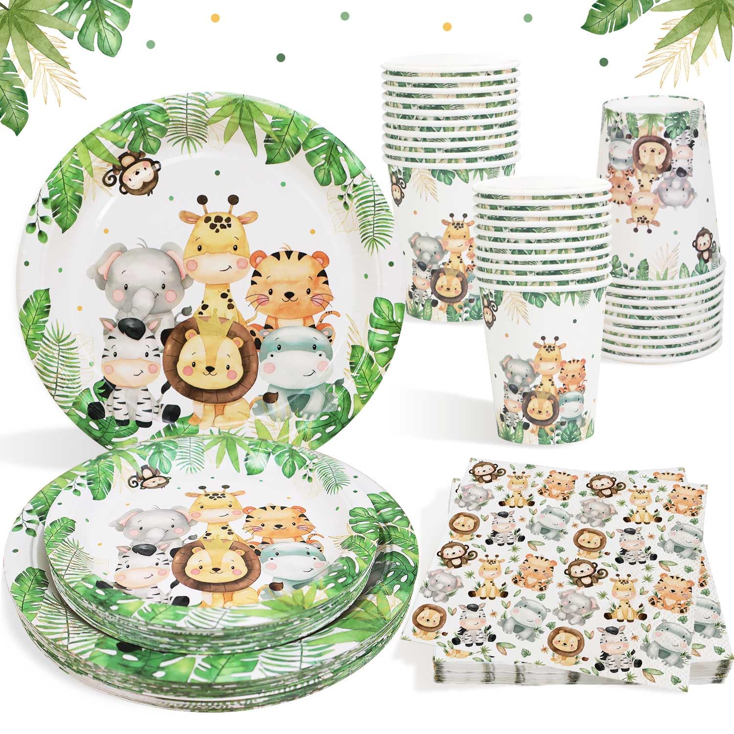 Stoviglie per Feste Safari Giungla - 100 Pezzi per 25 Ospiti