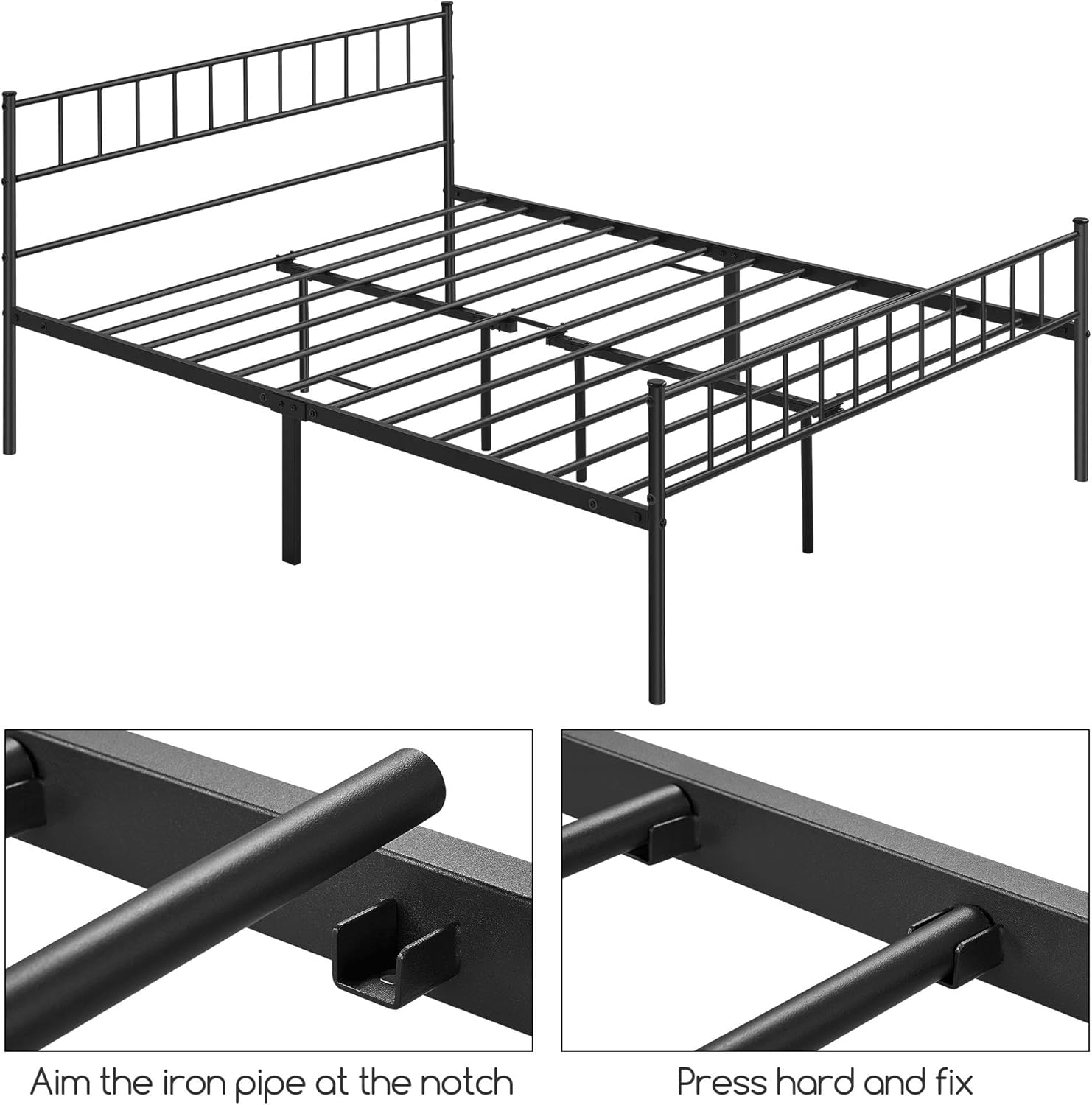 Yaheetech Struttura Letto Matrimoniale 160x200cm, Nero - immagine 4