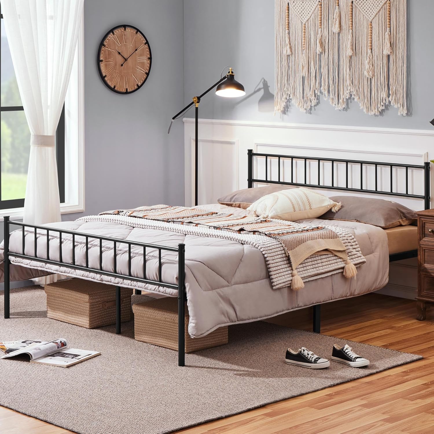 Yaheetech Struttura Letto Matrimoniale 160x200cm, Nero - immagine 6