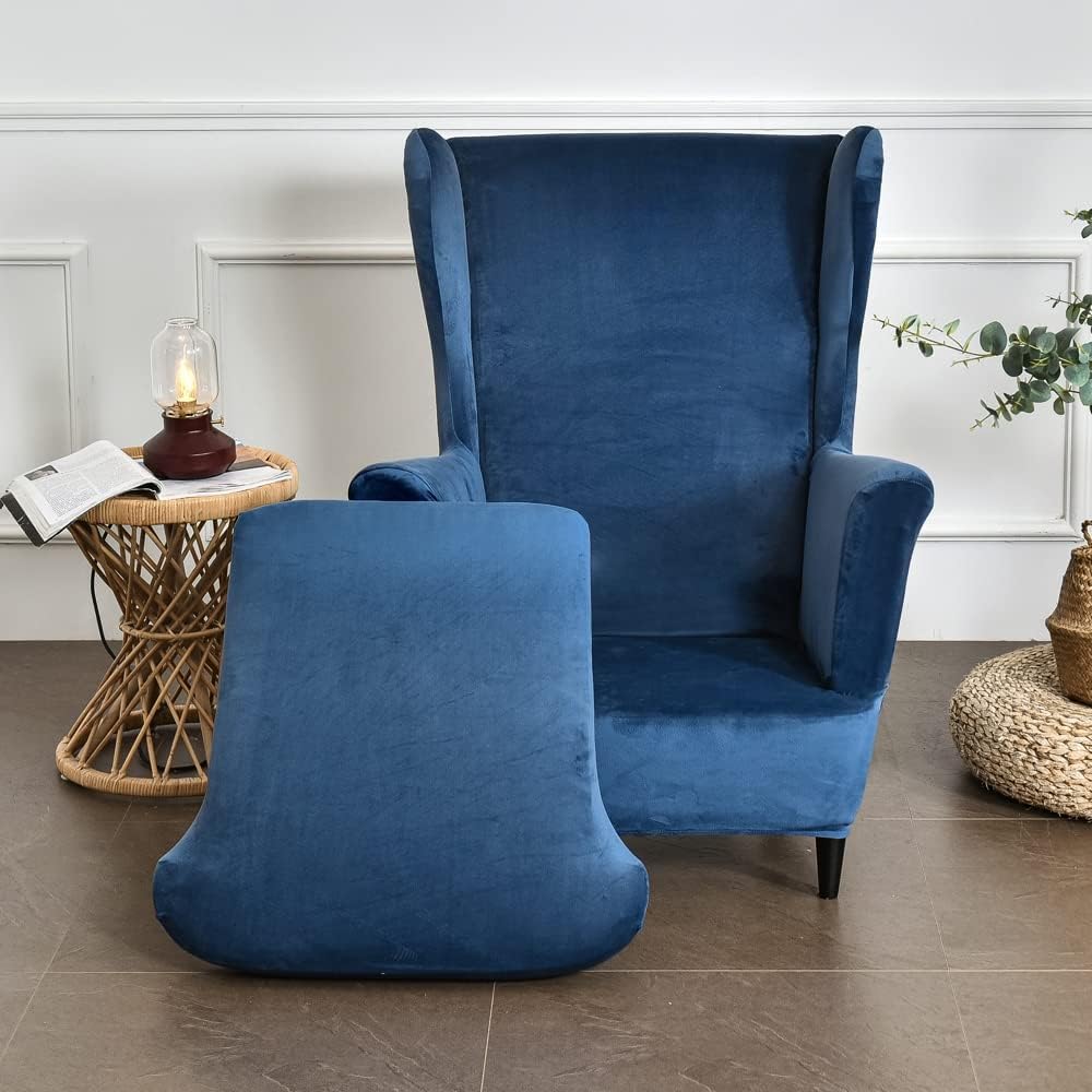Highdi Velvet Copripoltrona con Orecchie Elasticizzato, Blu Navy - immagine 2