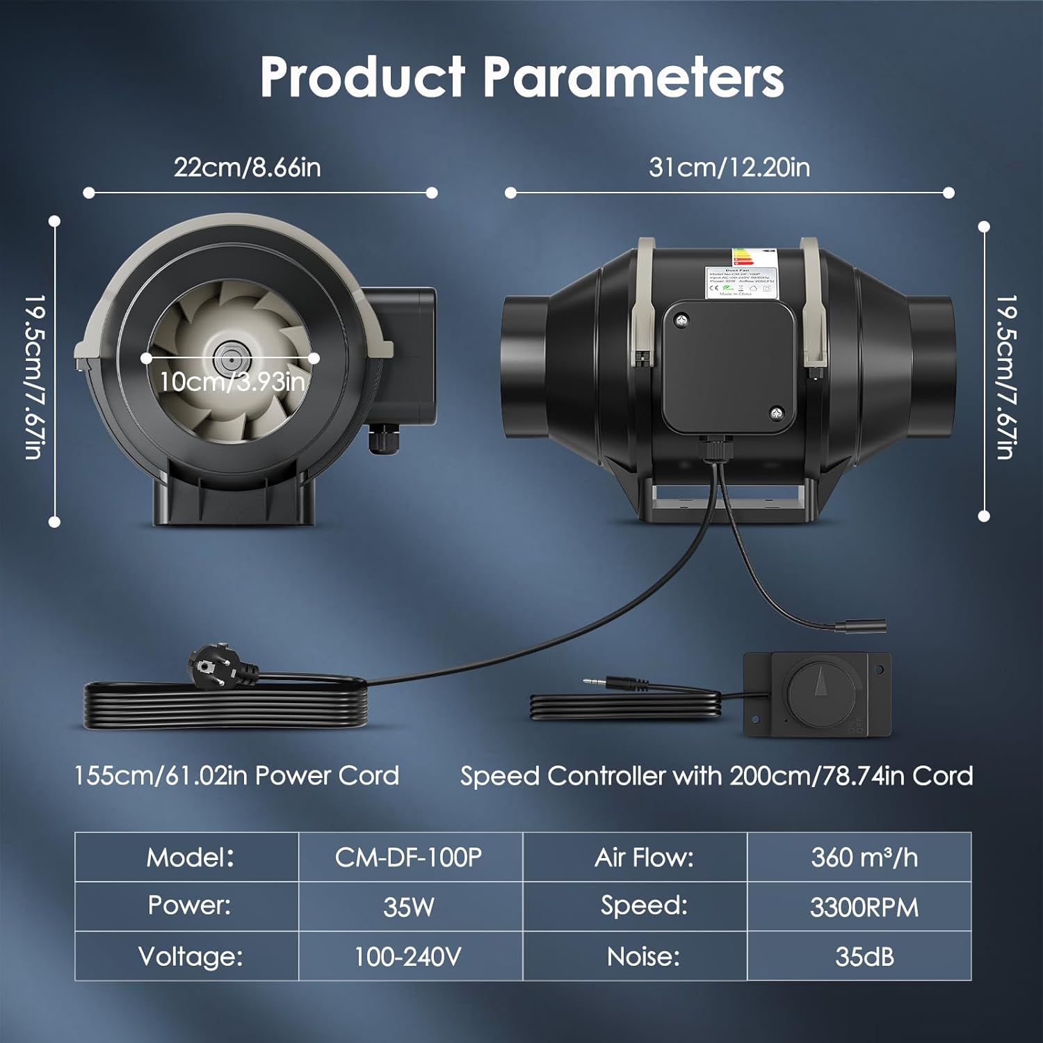 Ventilatore a Canale In Linea 4 Pollici 360 m³/h - immagine 7