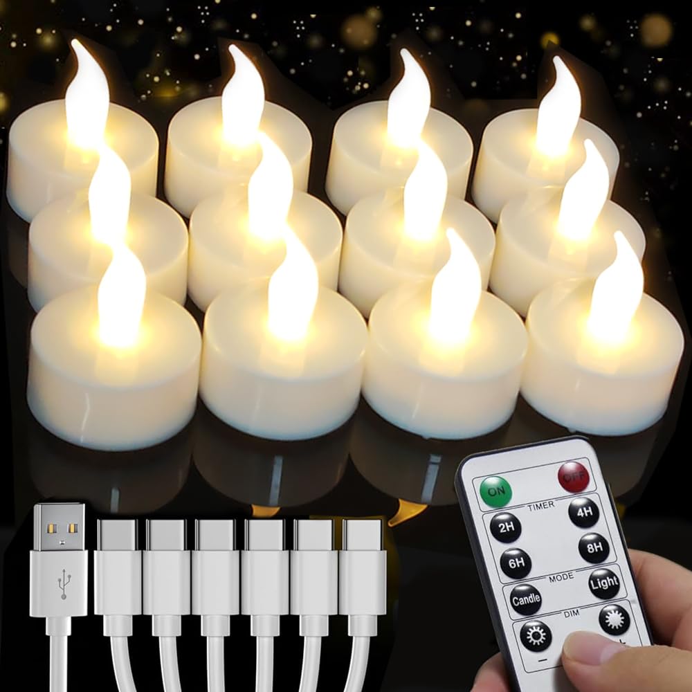 12 Candele LED Ricaricabili con Telecomando e Timer
