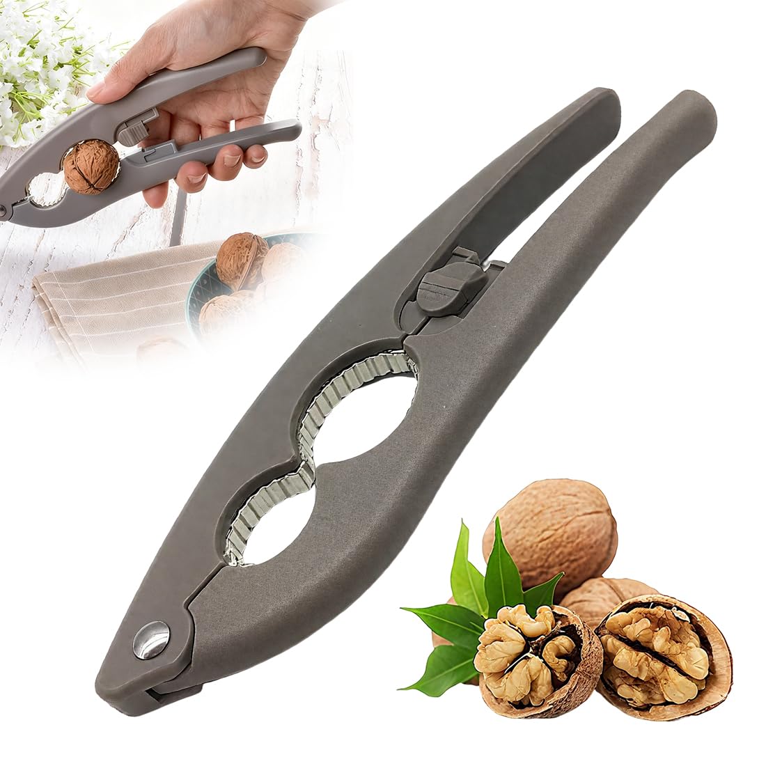 1 Pezzo 3 Aperture Schiaccianoci,Gadget da Cucina Multifunzionale, Adatto per il Campeggio all'aperto, Uso Domestico (Grigio)